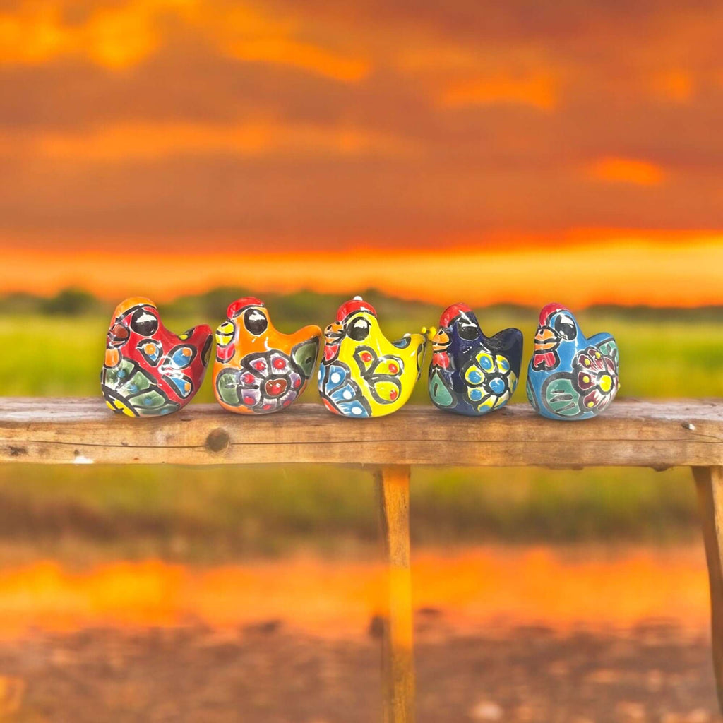 Set of 2 Talavera Chicken Figurines | Mexican Ceramic Chickens