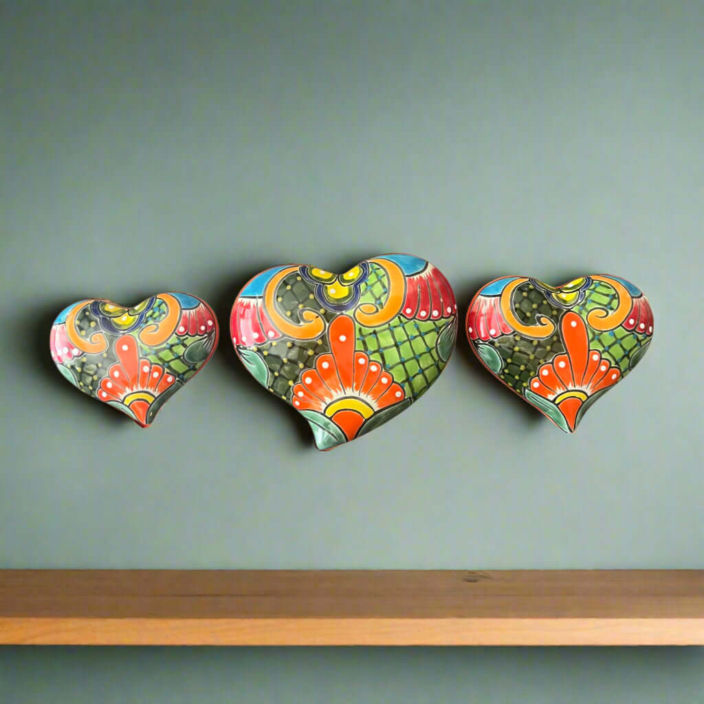 Set of 3 Talavera Heart Wall Hanging | Wall Art Decor