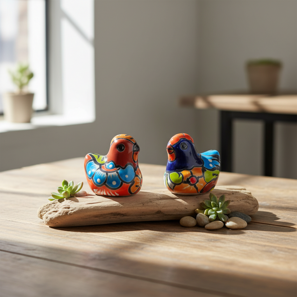 Set of 2 Talavera Chicken Figurines | Mexican Ceramic Chickens