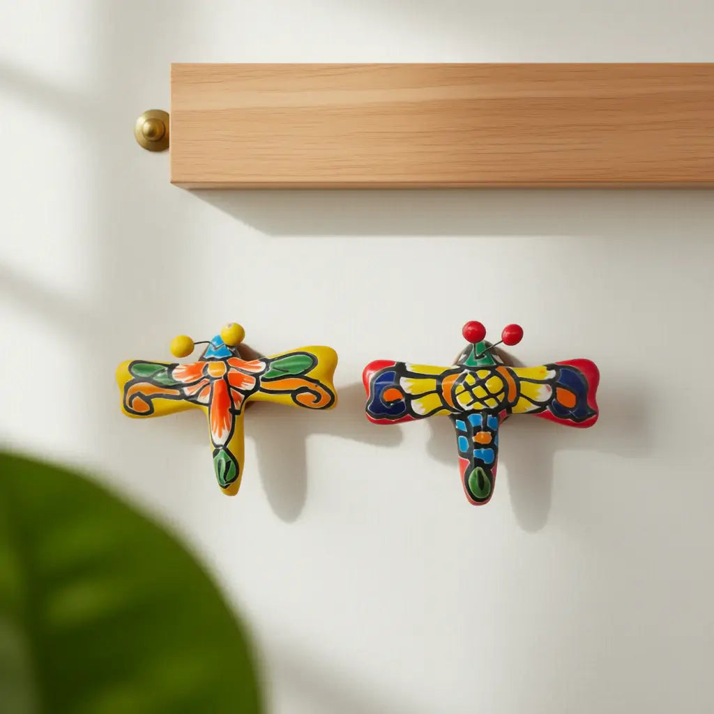 Set of 2 Talavera Dragonfly Wall Figurines | Mexican Folk Art
