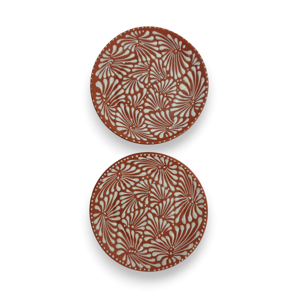 Set of 4 Brown & White Talavera Wall Plates | 11.5" Decorative Plates