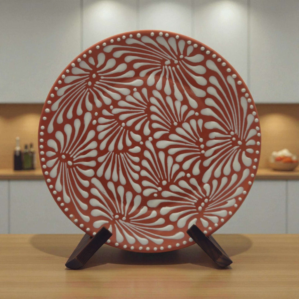 Set of 4 Brown & White Talavera Wall Plates | 11.5" Decorative Plates