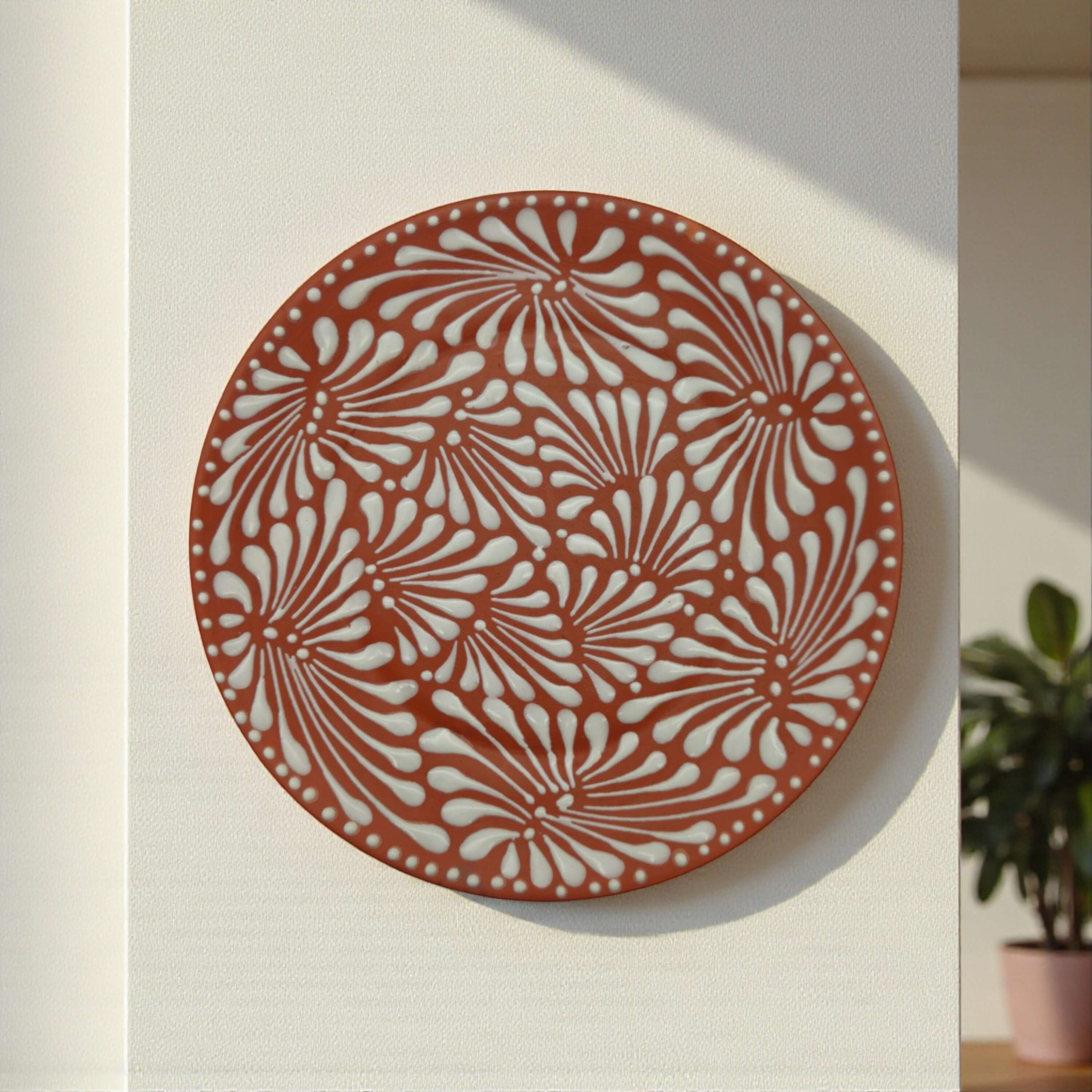 Set of 4 Brown & White Talavera Wall Plates | 11.5" Decorative Plates