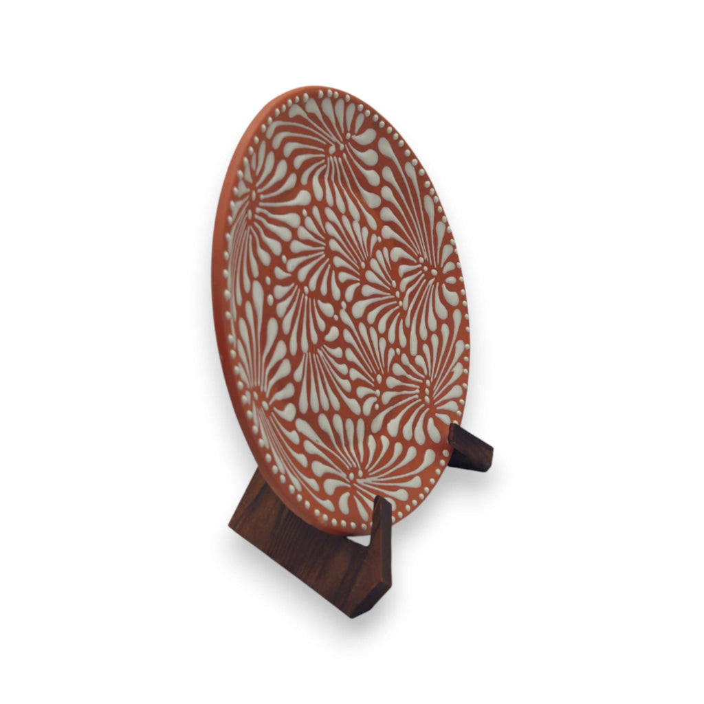 Set of 4 Brown & White Talavera Wall Plates | 11.5" Decorative Plates
