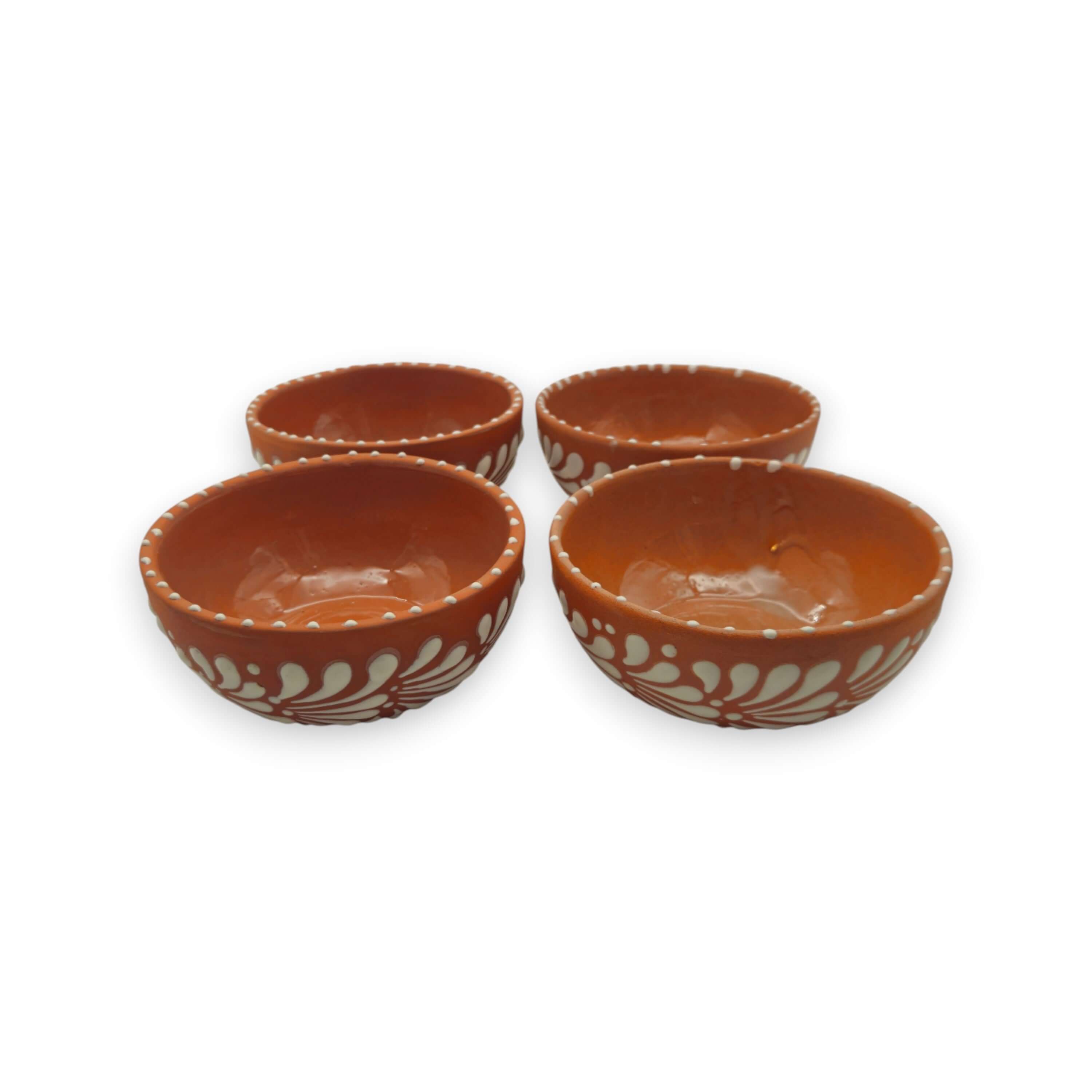 Set of 4 Handmade Brown & White Talavera Bowls | Artisan Dinnerware
