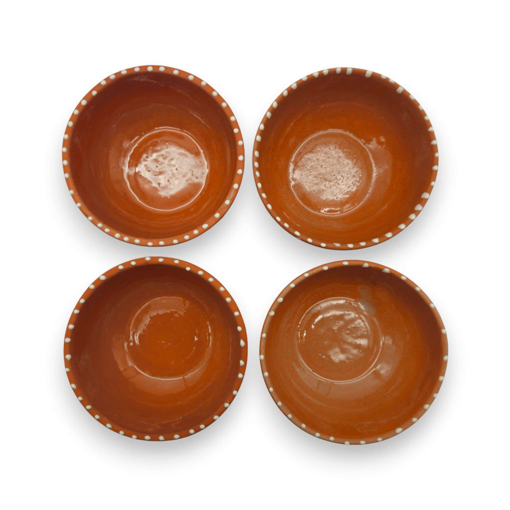Set of 4 Handmade Brown & White Talavera Bowls | Artisan Dinnerware