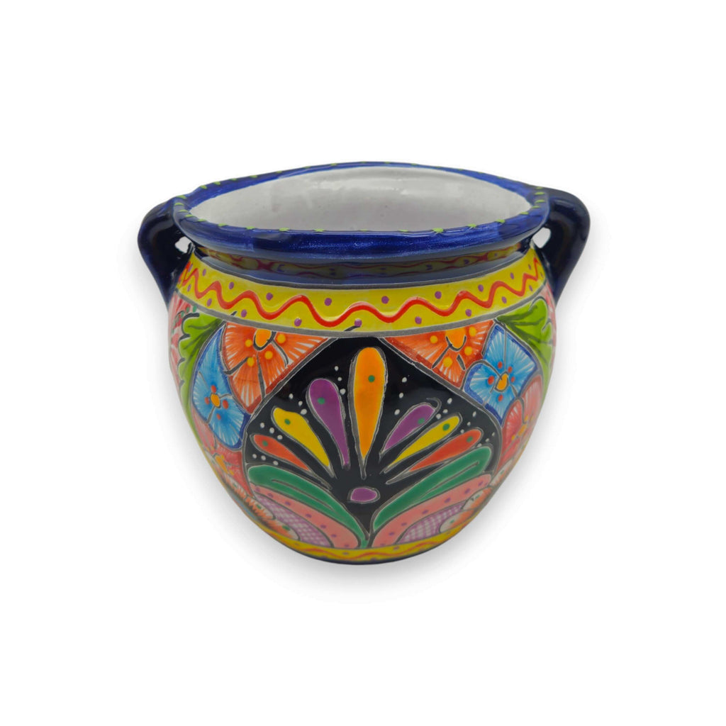 Small Cobalt Blue Rim Talavera Pot Trio | Hand-Painted Planters