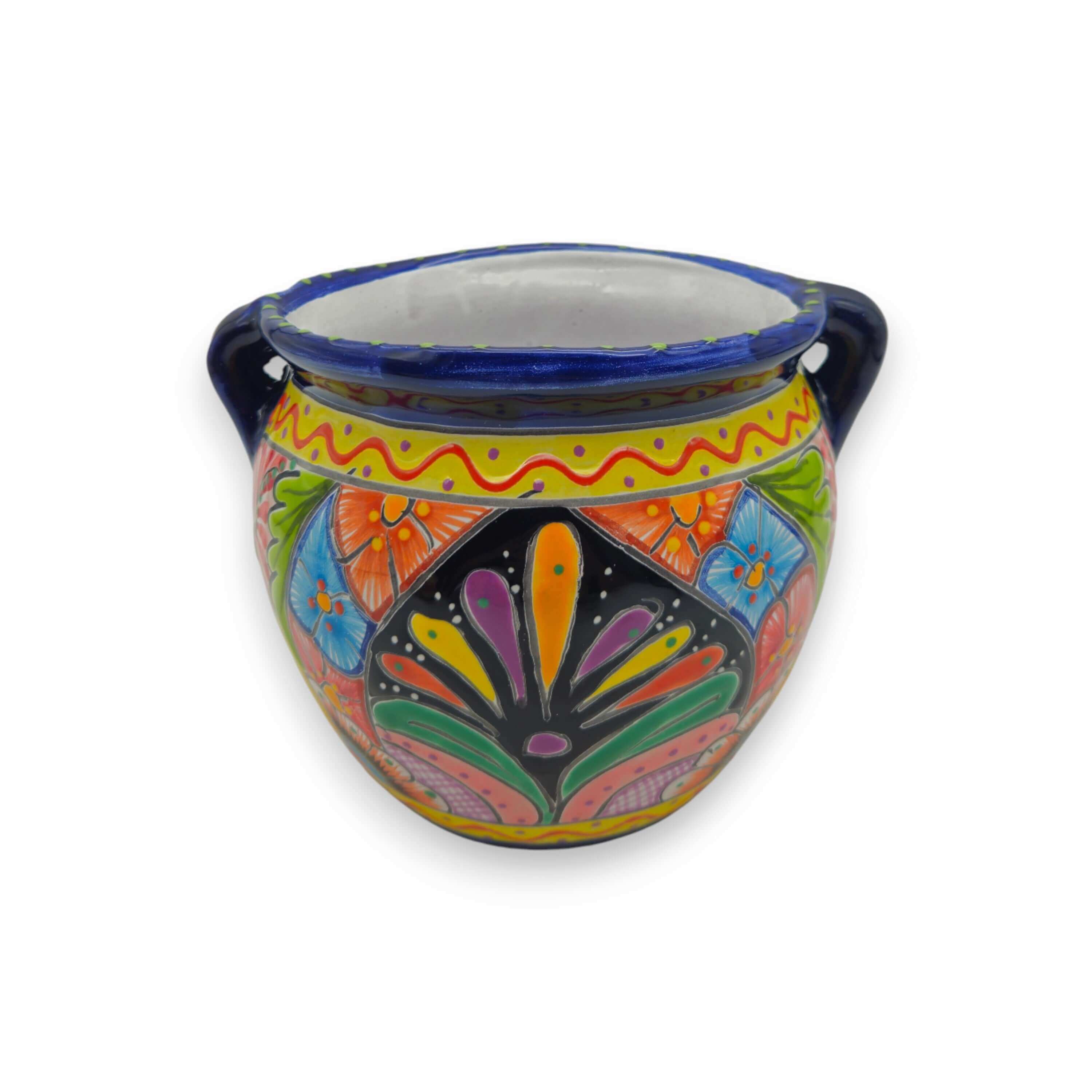 Small Cobalt Blue Rim Talavera Pot Trio | Hand-Painted Planters