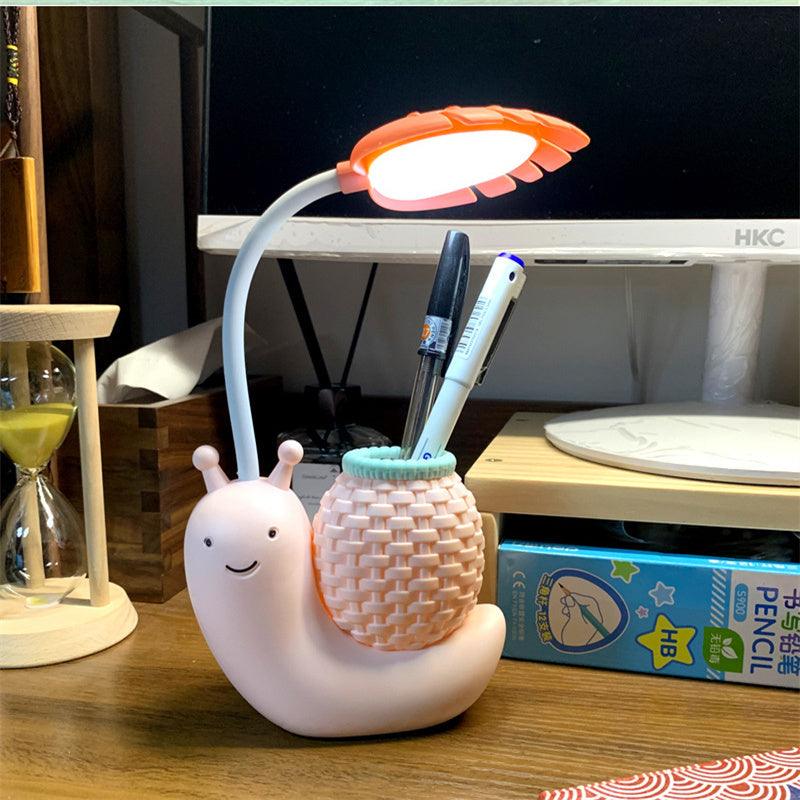 Snail Led Table Lamp Cute Pen Holder Desk Light Reading Study Children Bedroom College Dorm Eye Protection Adjustable Organizer Cute Study Lamps for Bedroom Décor