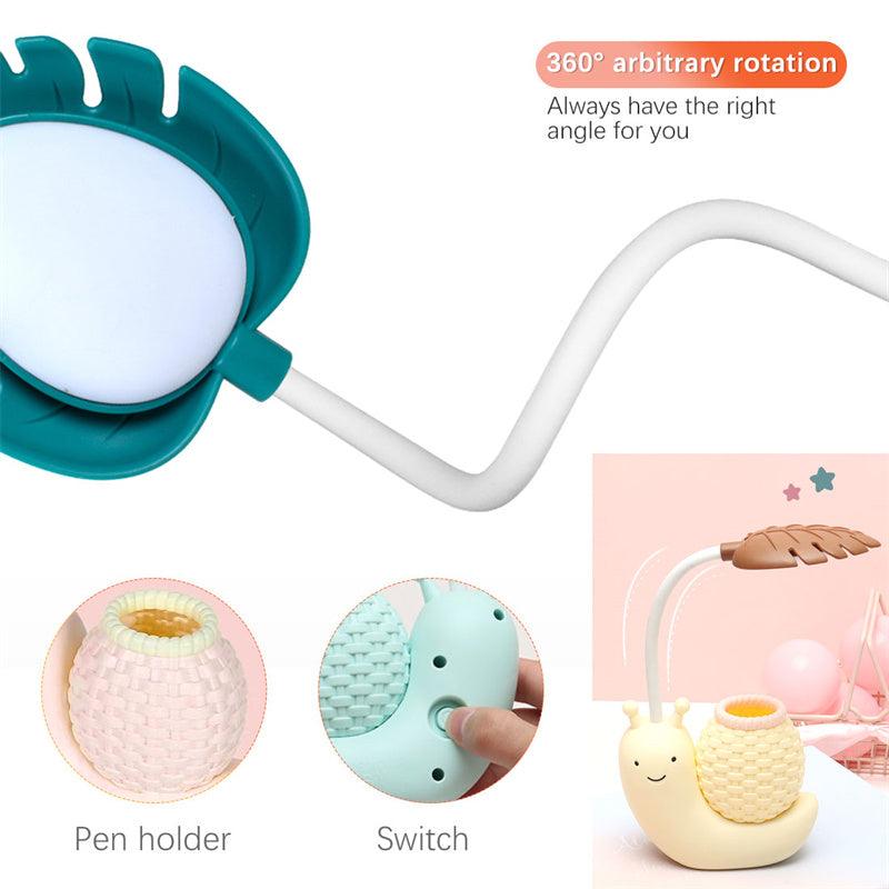 Snail Led Table Lamp Cute Pen Holder Desk Light Reading Study Children Bedroom College Dorm Eye Protection Adjustable Organizer Cute Study Lamps for Bedroom Décor
