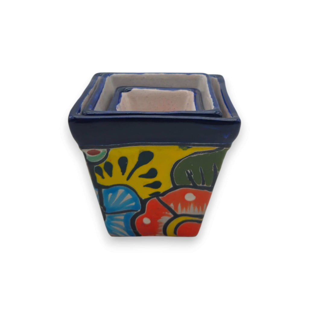 Mini Square Talavera Planter Set | Colorful Mexican Pots