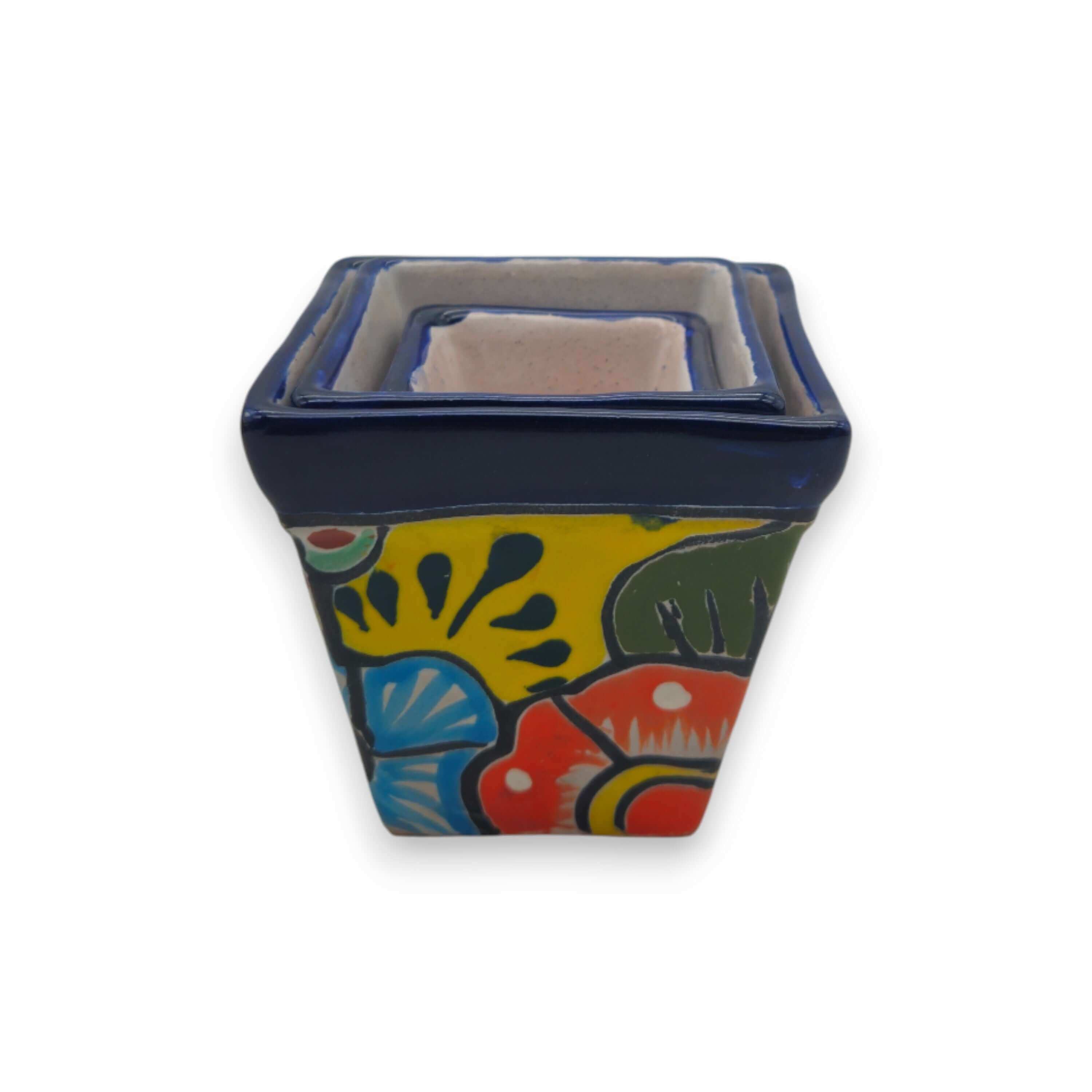 Mini Square Talavera Planter Set | Colorful Mexican Pots