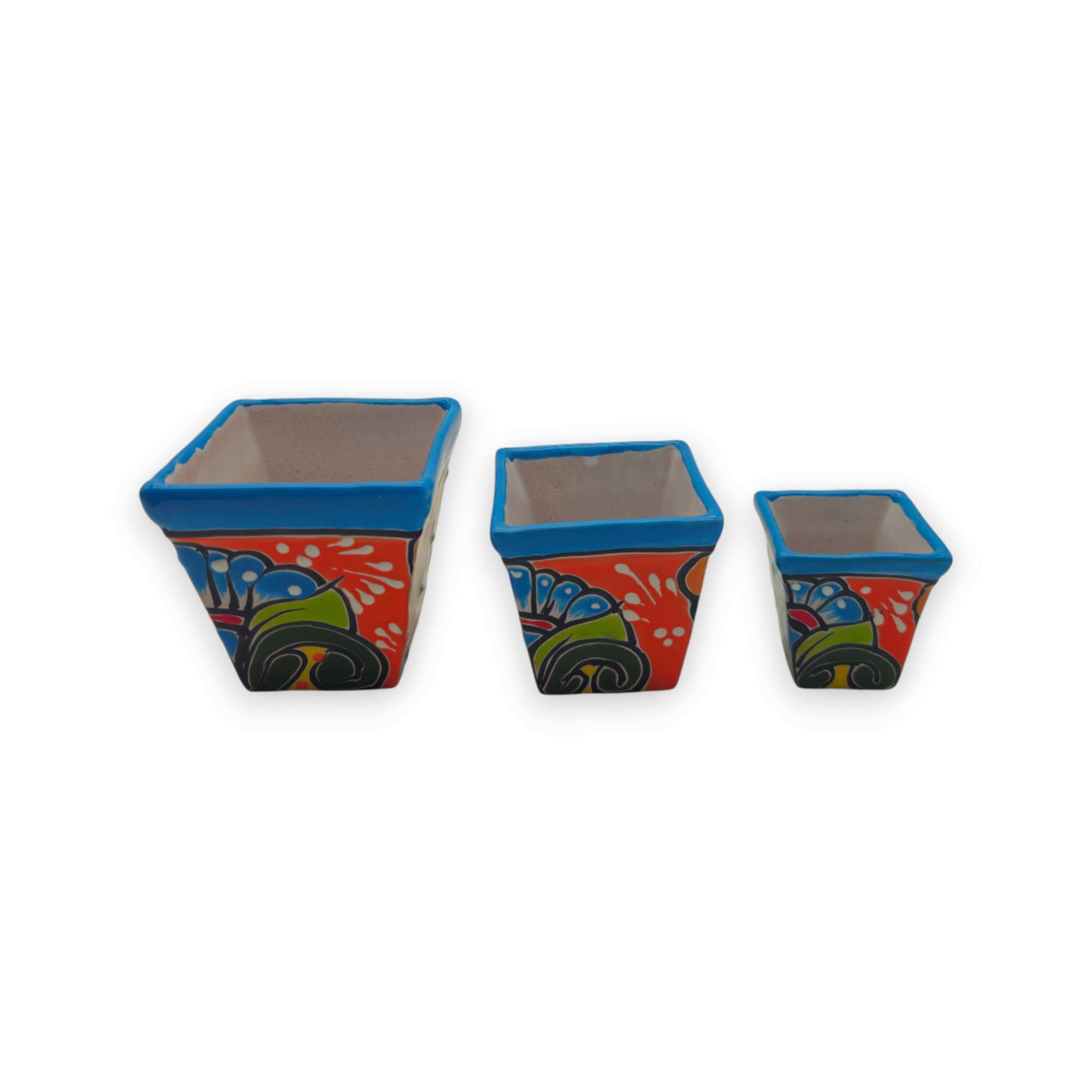 Mini Square Talavera Planter Set | Colorful Mexican Pots