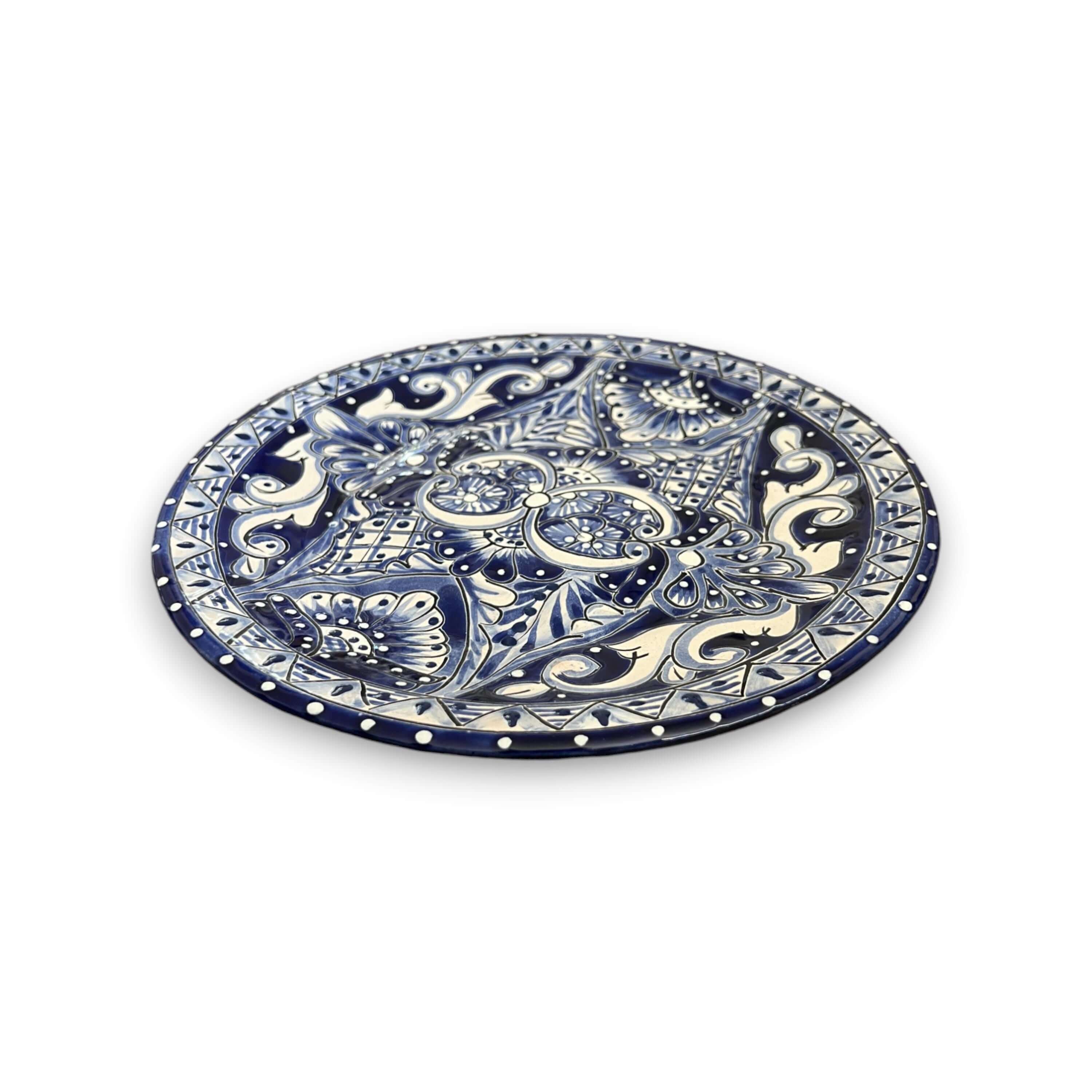 10" Talavera Blue & White Dinner Plate | Mexican Dinnerware