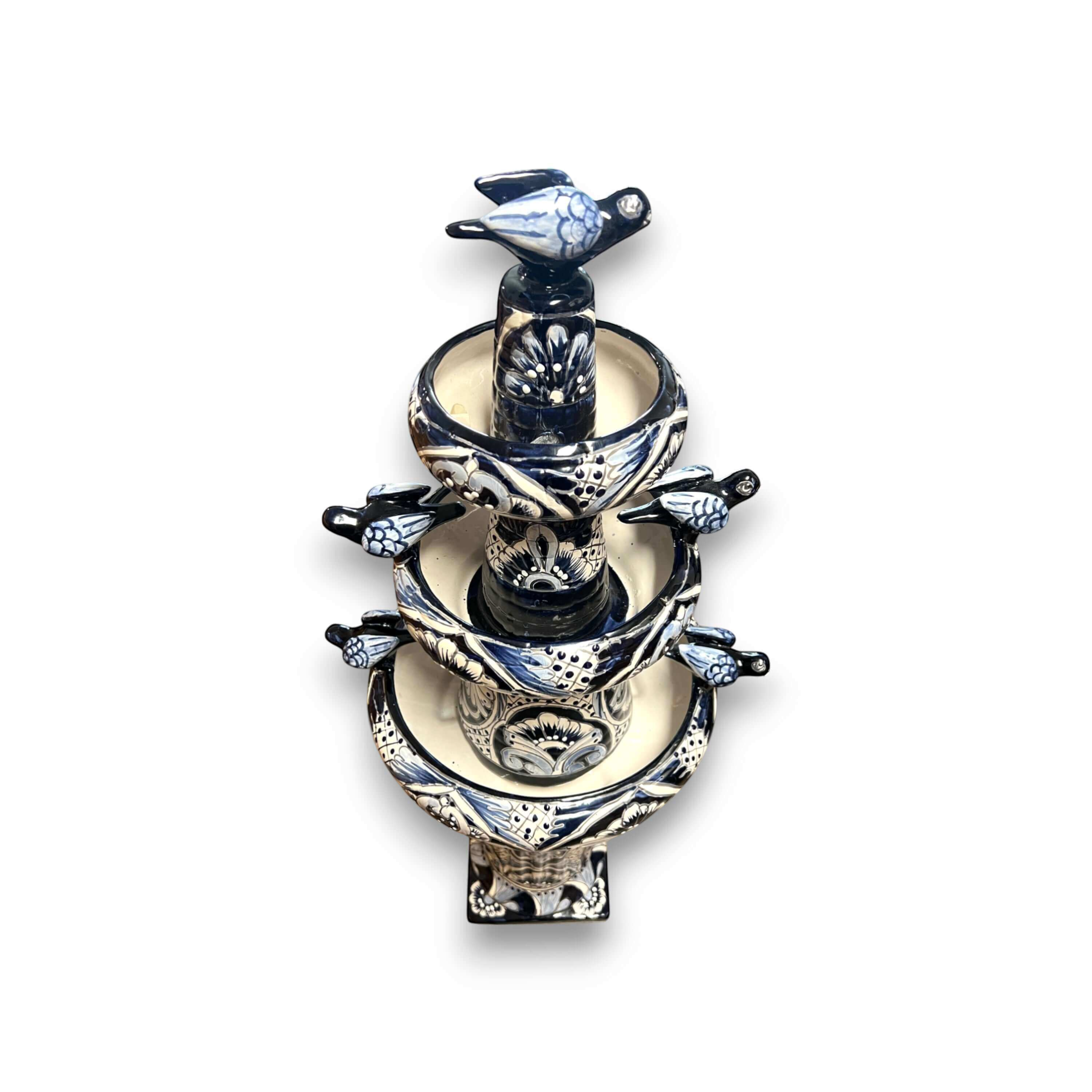 Talavera Blue & White Fountain | Mexican Ceramic Water Feature