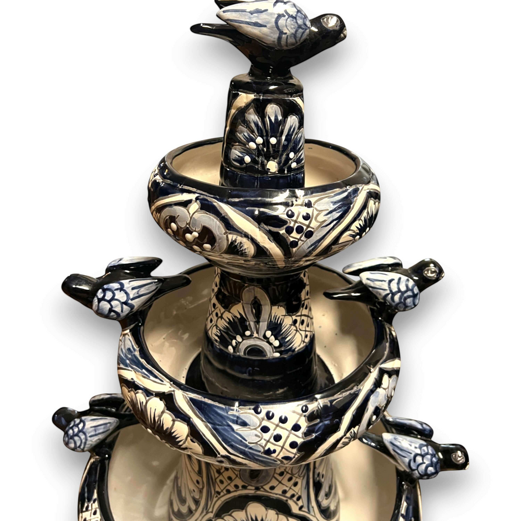Talavera Blue & White Fountain | Mexican Ceramic Water Feature