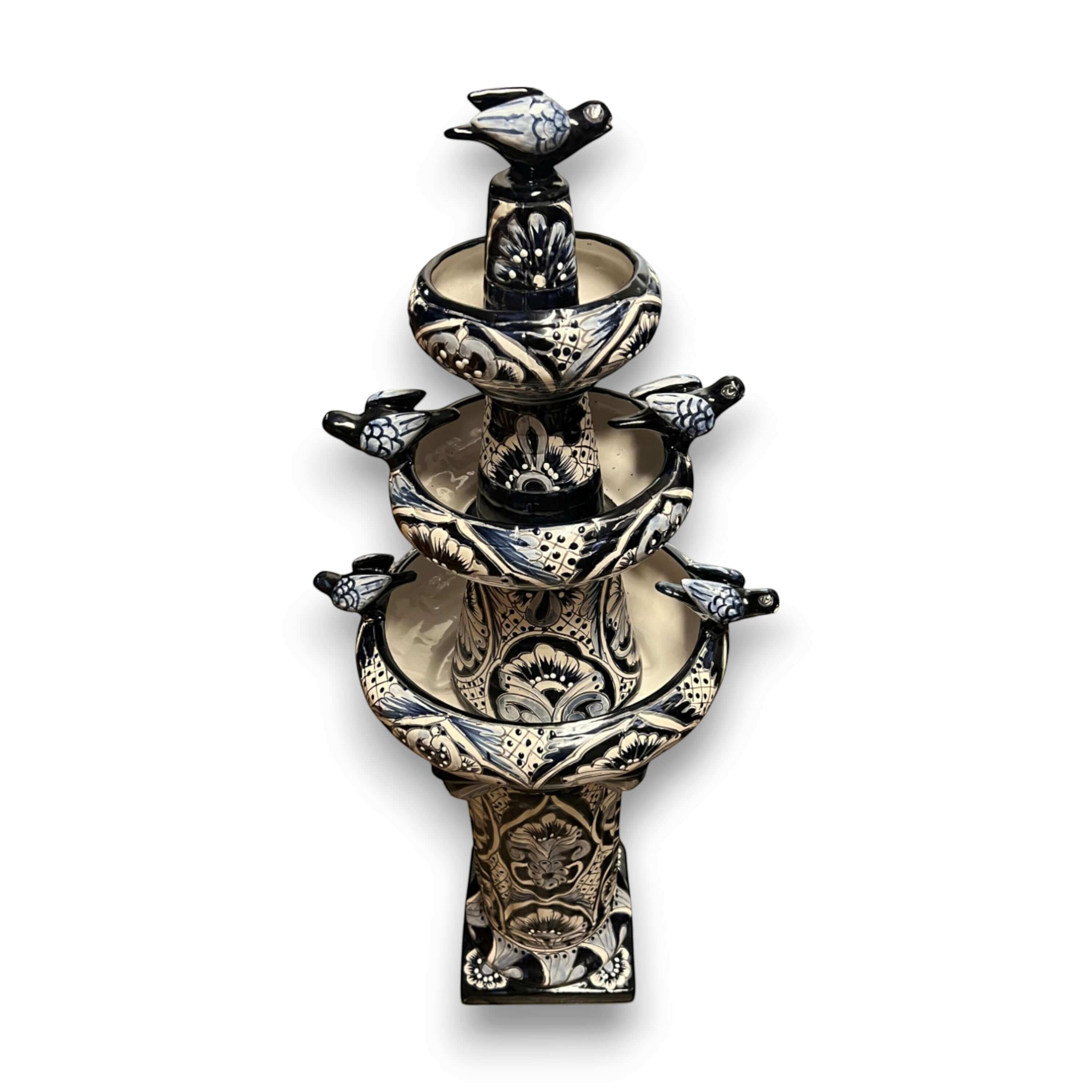 Talavera Blue & White Fountain | Mexican Ceramic Water Feature
