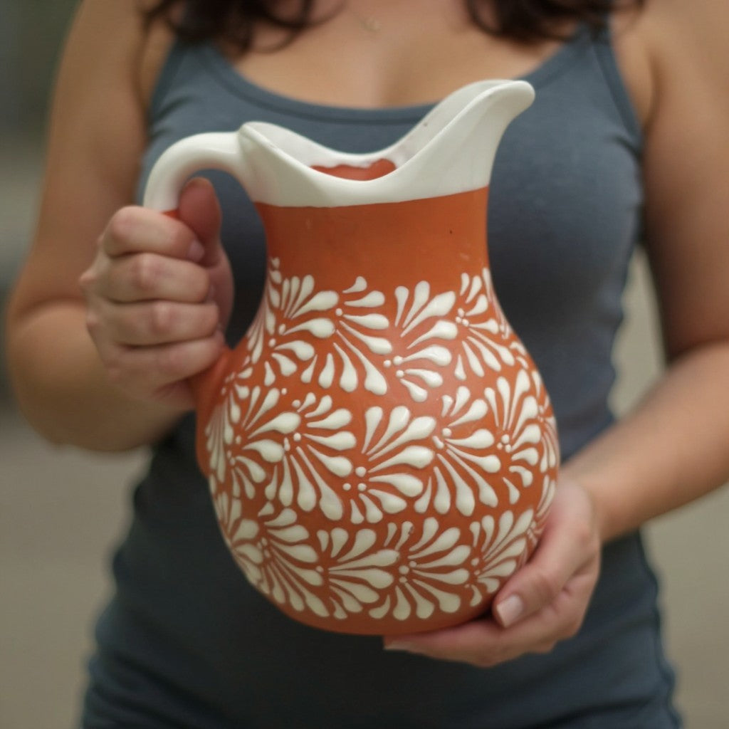 Talavera Brown & White Drinkware Set | Handmade Pitcher & Cups