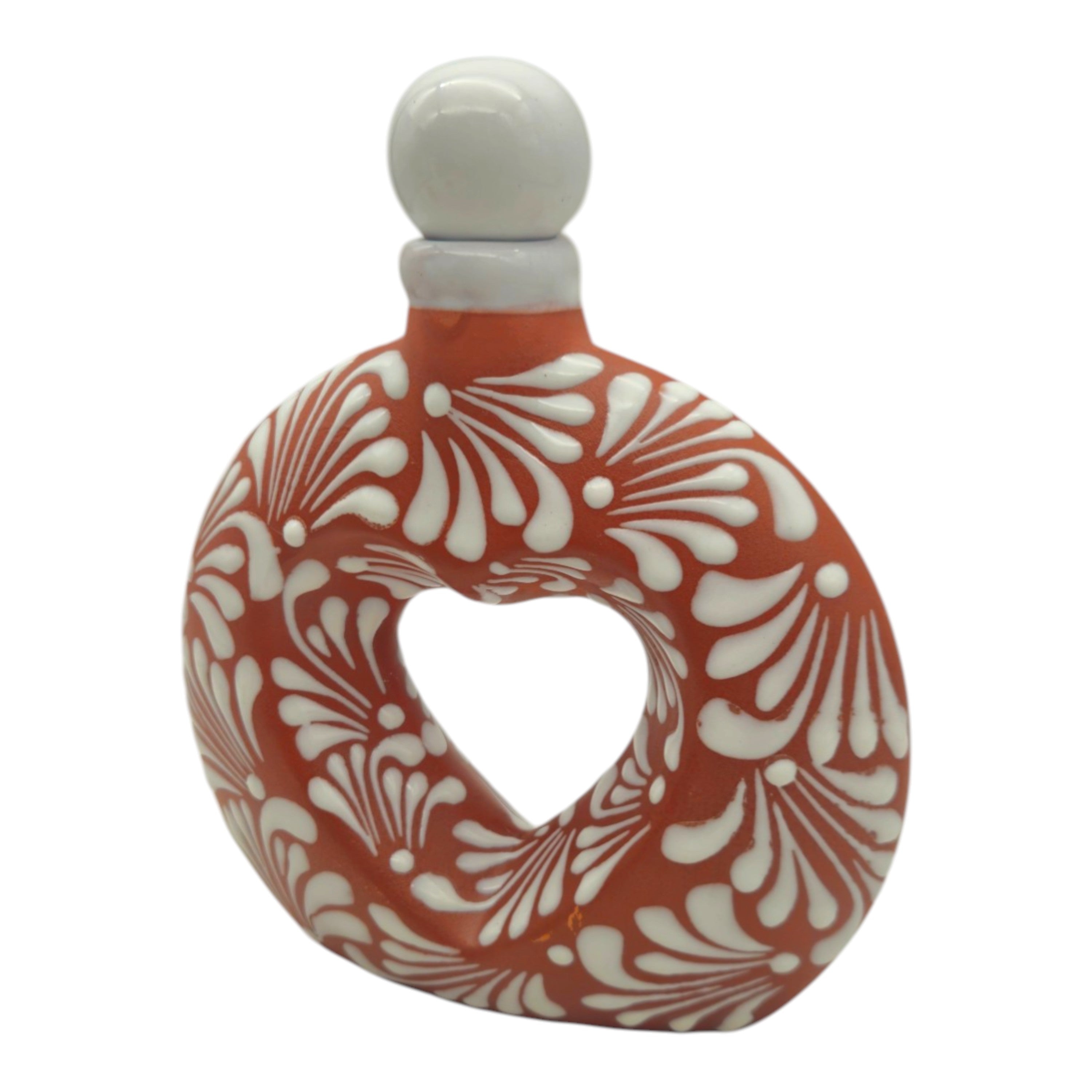 Talavera Brown & White Heart Decanter | Hand-Painted Ceramic Art