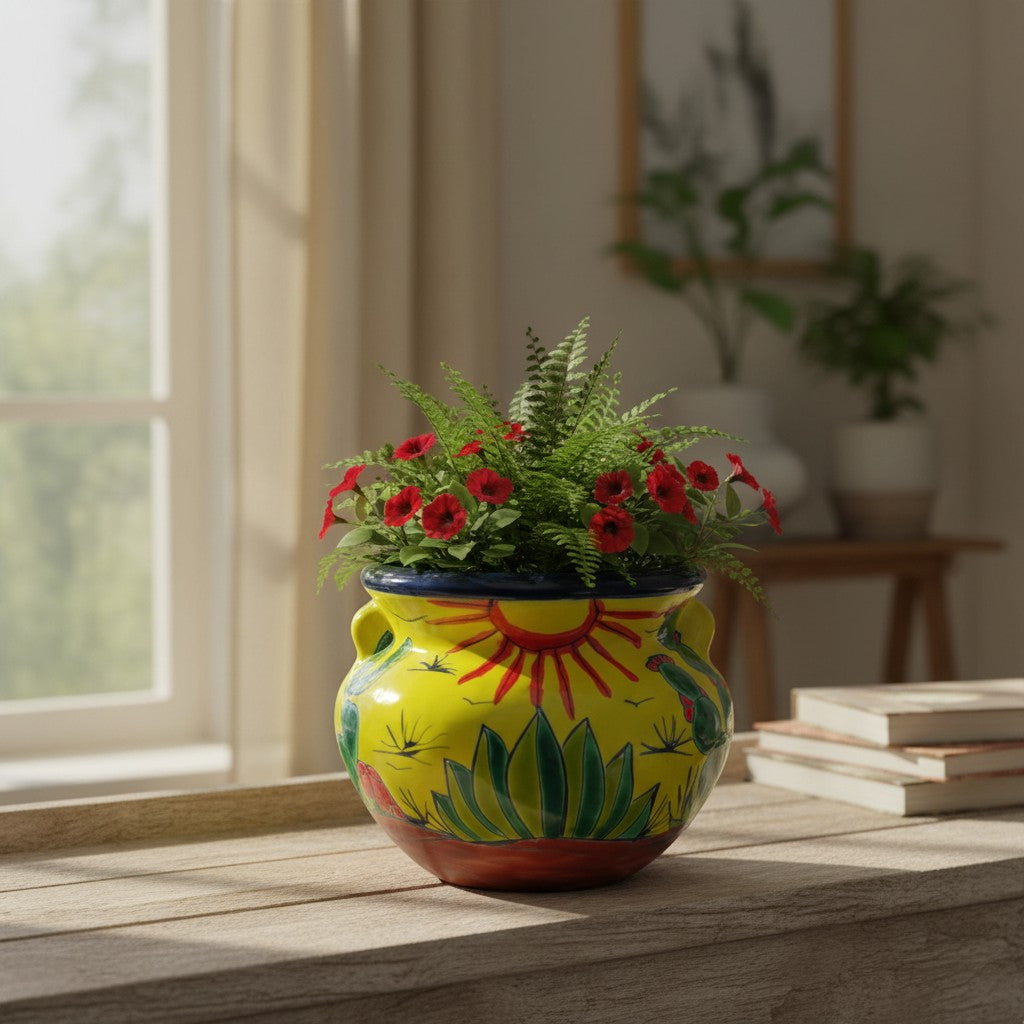 Talavera Cactus Planter | Yellow Desert Design