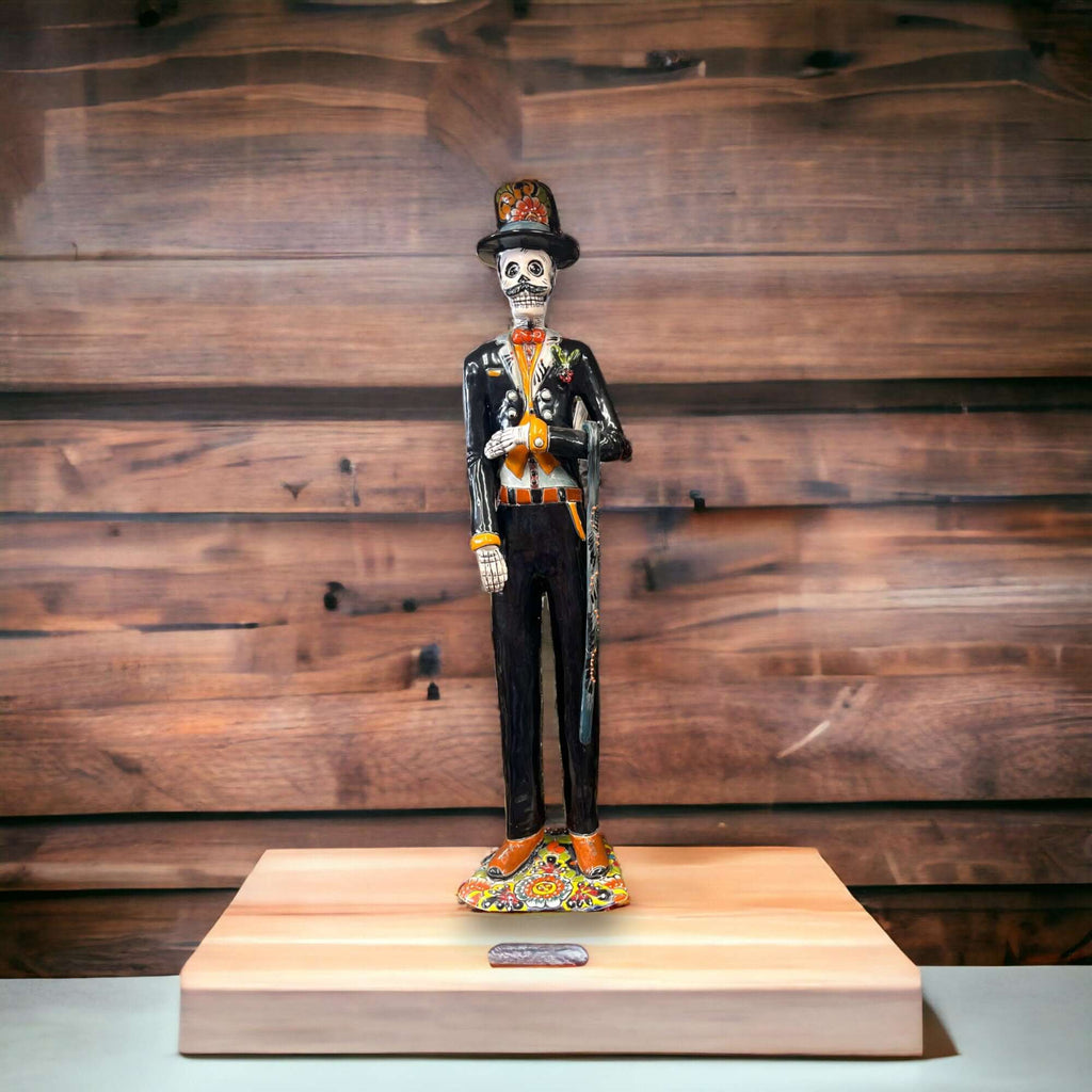 Talavera Catrin Statue | Hand-Painted Day of the Dead Skeleton Man