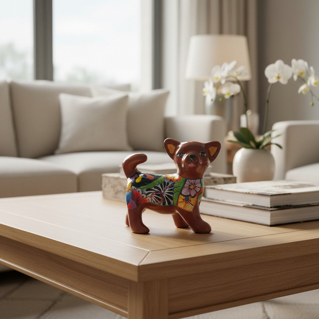 Talavera Chihuahua Dog Figurine | Handmade Mexican Art