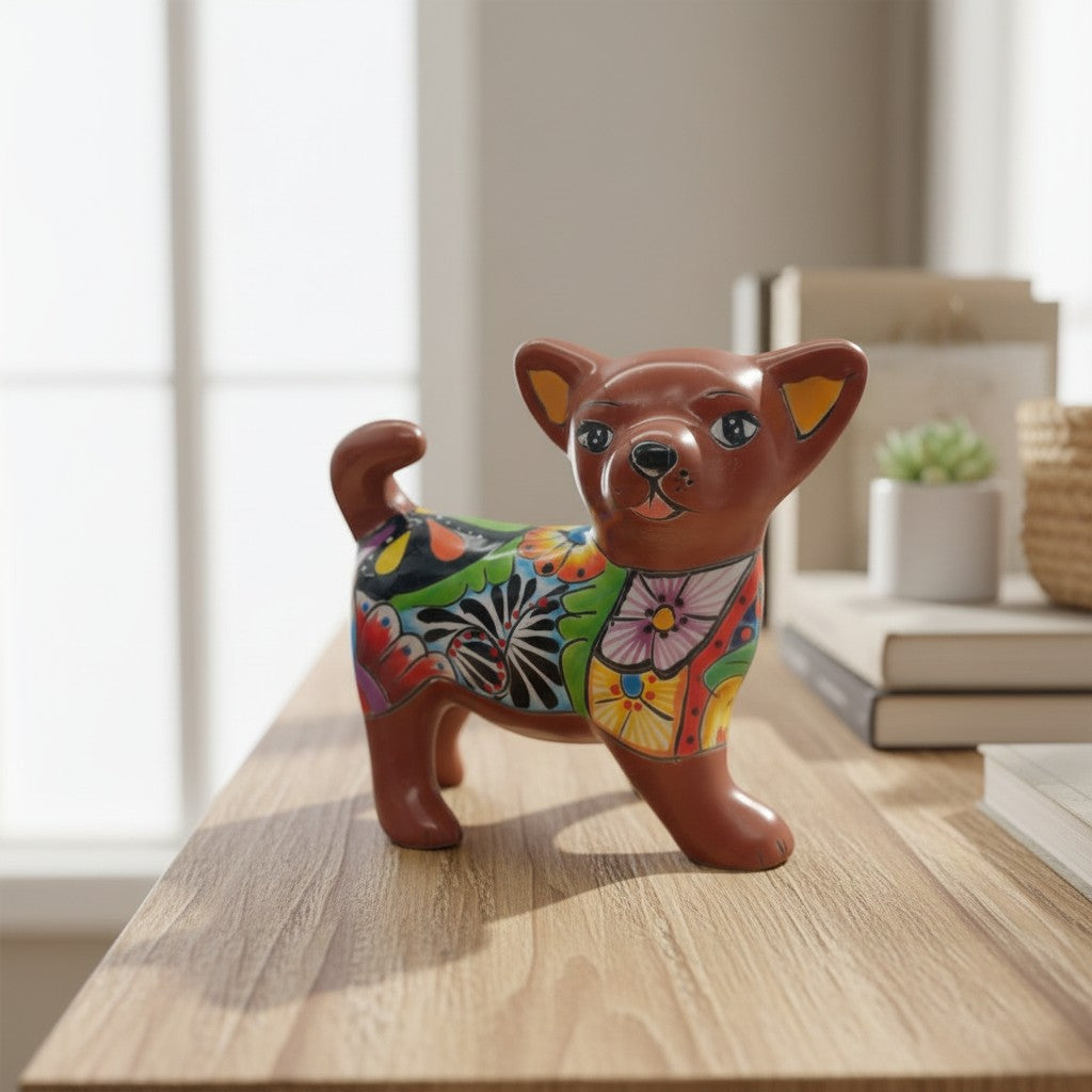 Talavera Chihuahua Dog Figurine | Handmade Mexican Art