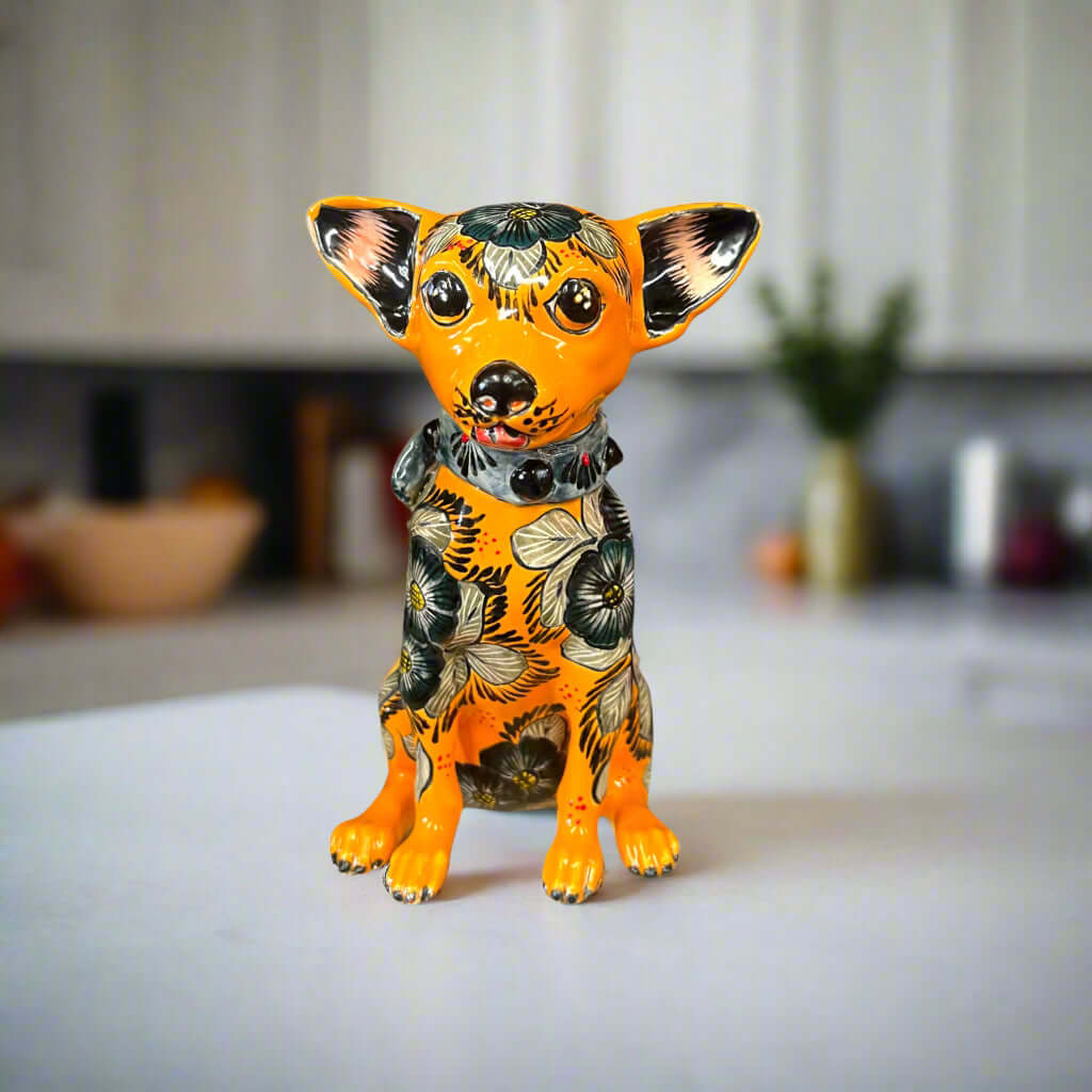 Talavera Chihuahua Statue | Handmade Mexican Dog Figurine