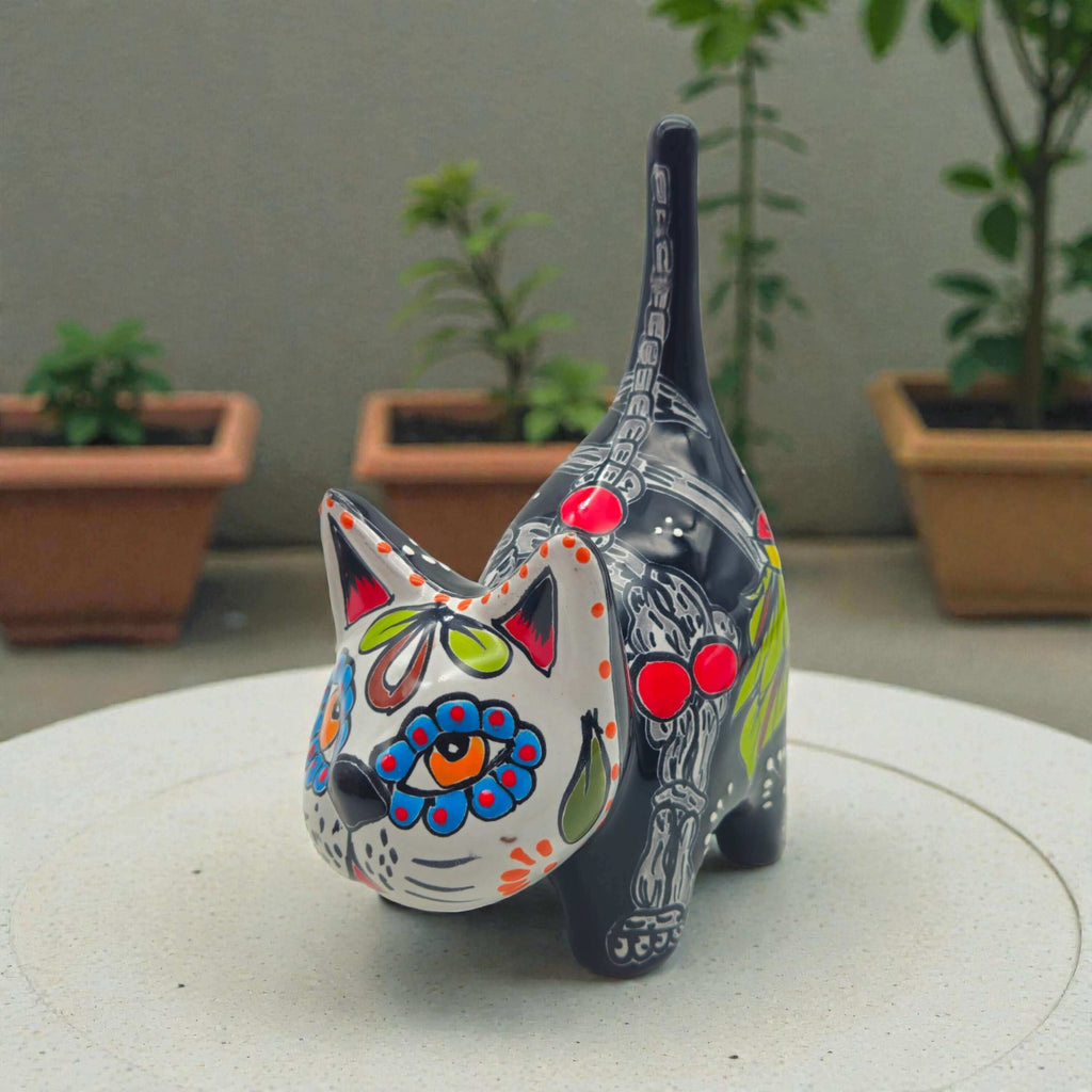 Talavera Cat Figurine | Day of the Dead Handmade Art