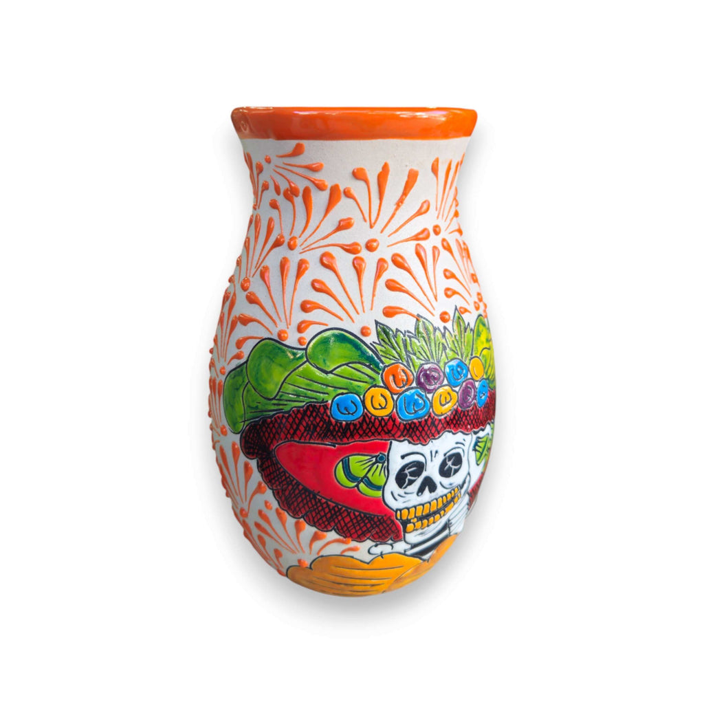 Talavera Day of the Dead Relief Vase | Hand-Painted Pottery