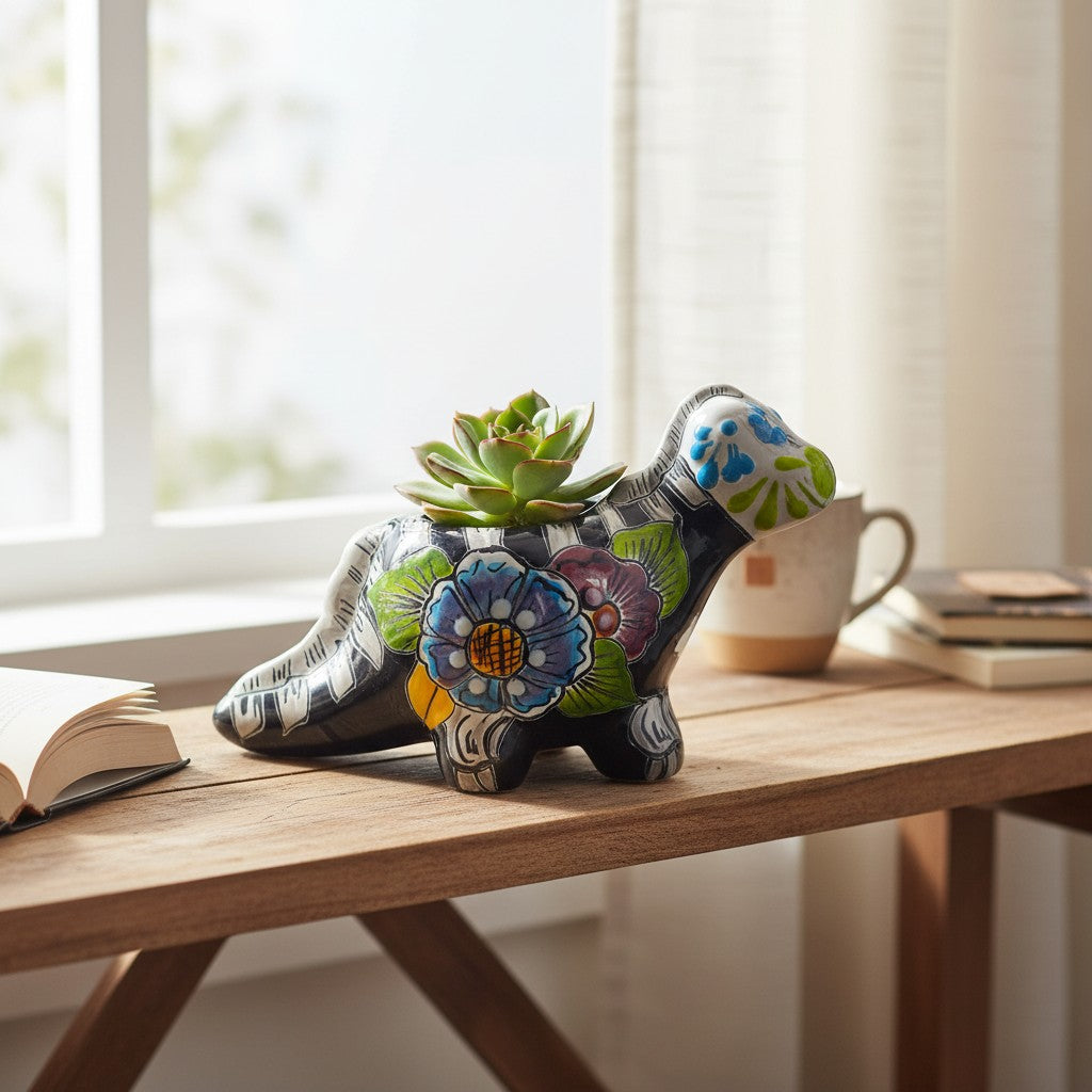 Talavera Dinosaur Planter | Day of the Dead Brachiosaurus