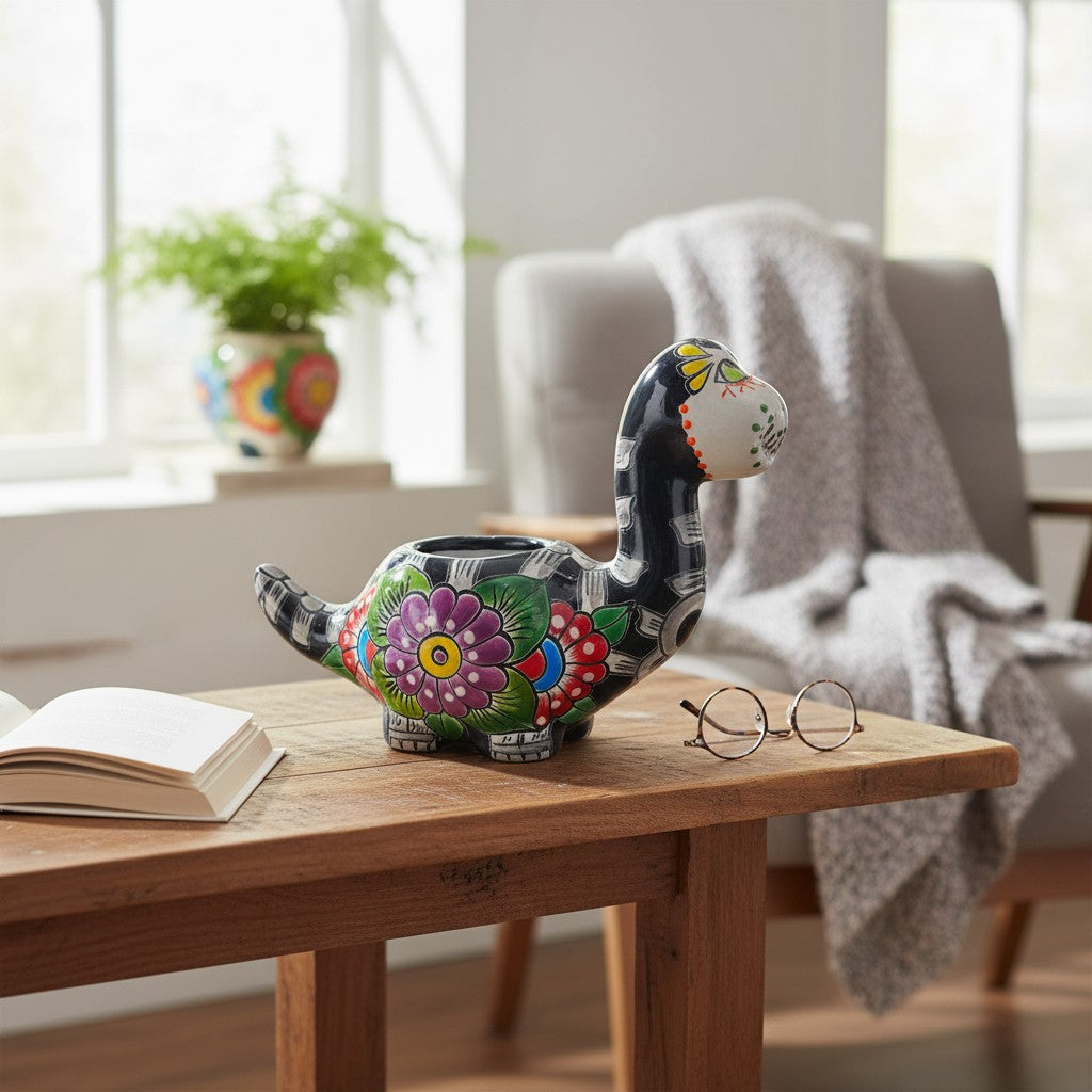 Talavera Dinosaur Planter | Day of the Dead Brachiosaurus