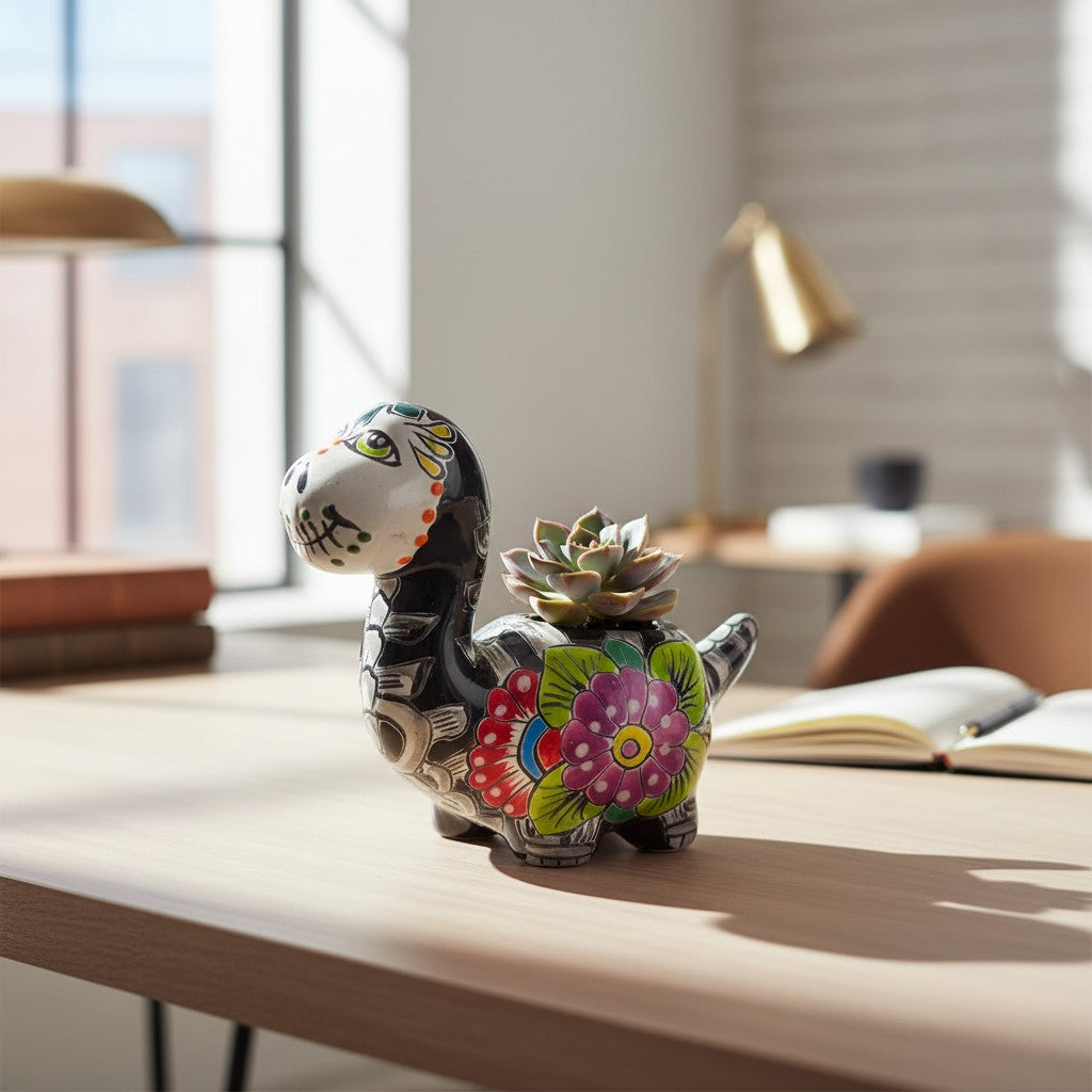 Talavera Dinosaur Planter | Day of the Dead Brachiosaurus