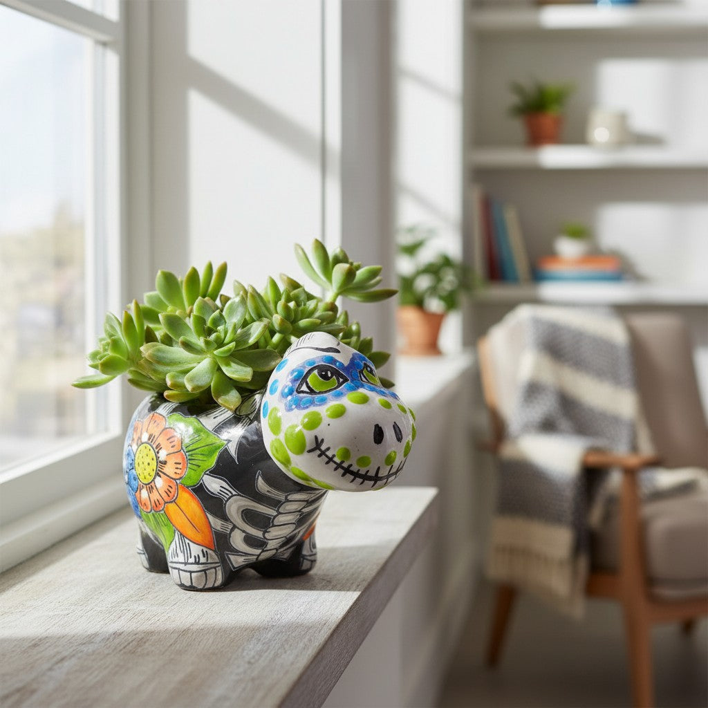 Talavera Dinosaur Planter | Day of the Dead Brachiosaurus