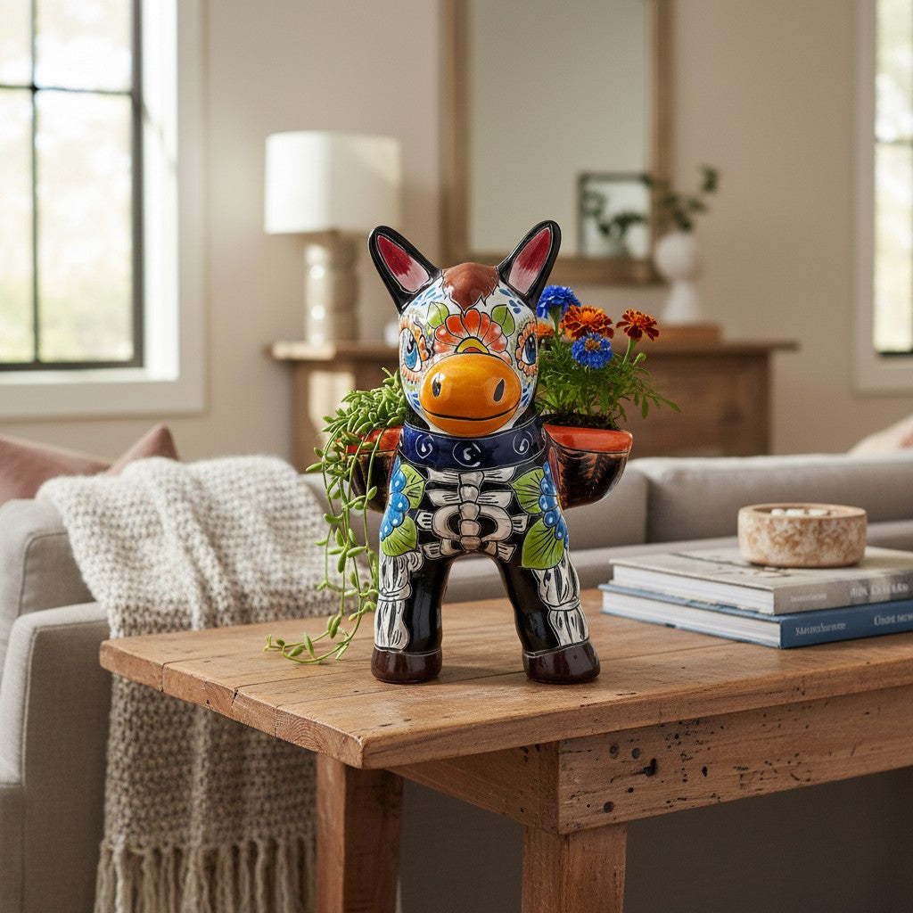 Talavera Donkey Planter | Colorful Day of the Dead Art