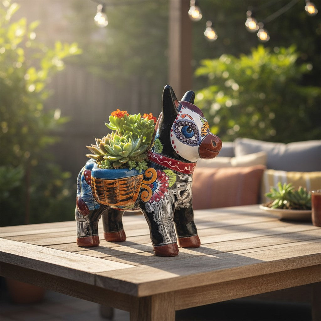 Talavera Donkey Planter | Colorful Day of the Dead Art