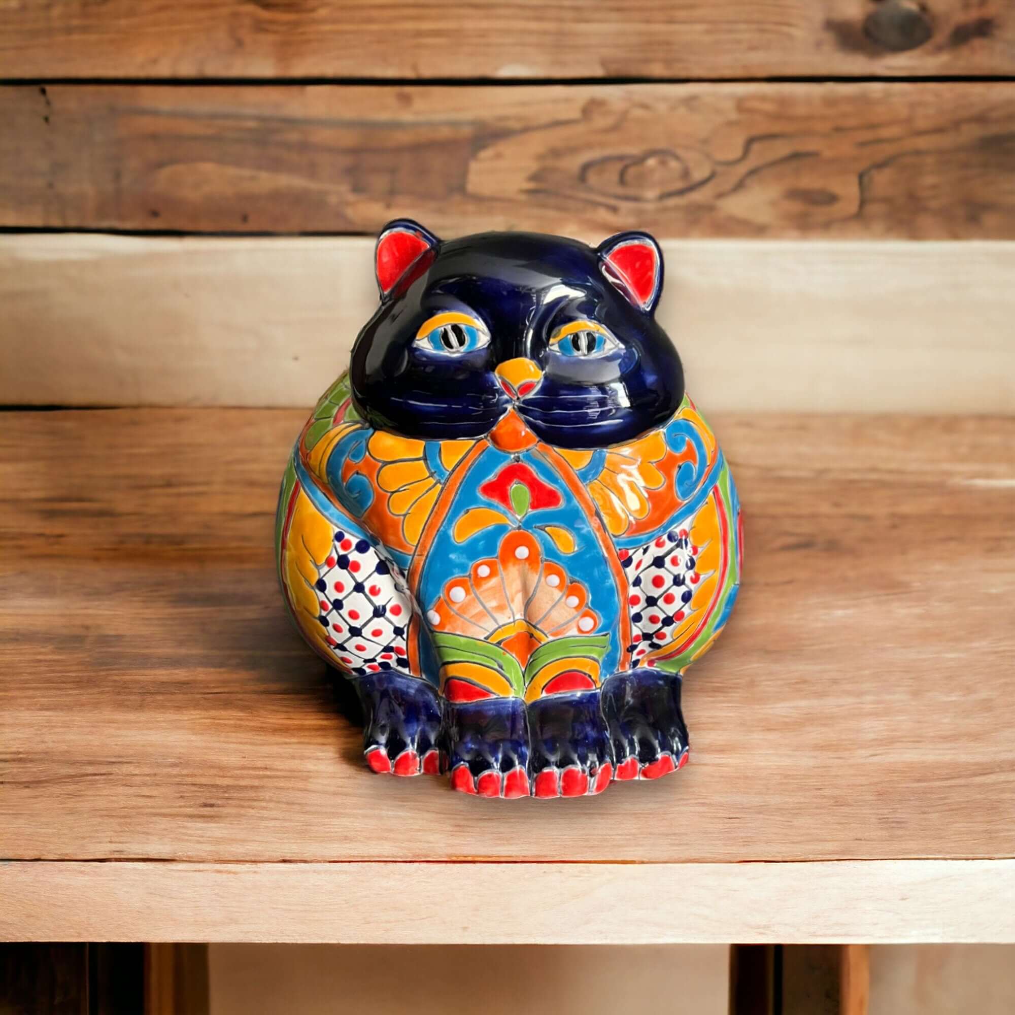 Colorful Talavera Cat Planter | Mexican Ceramic Art