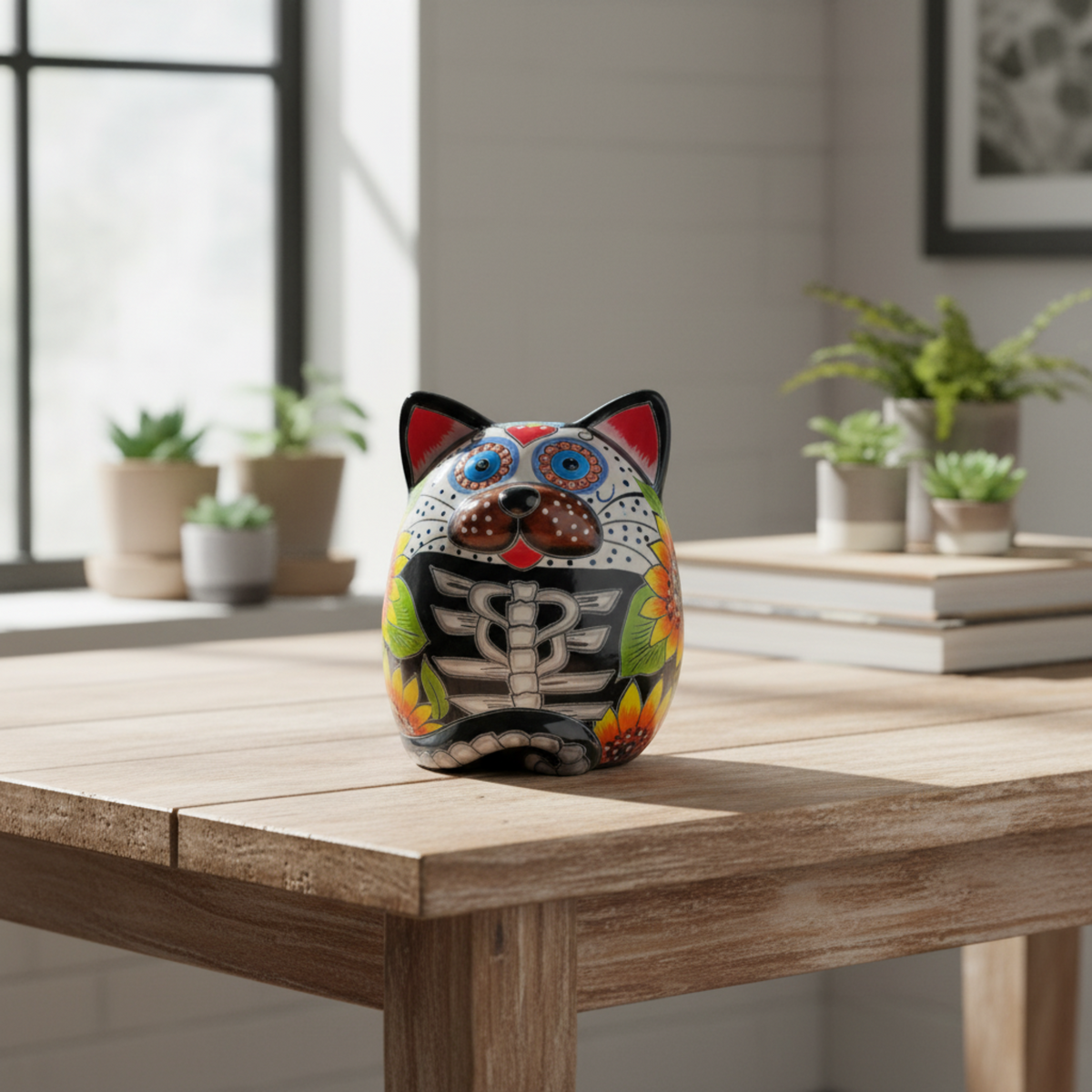 Talavera Fat Cat Planter | Day of the Dead Ceramic Art