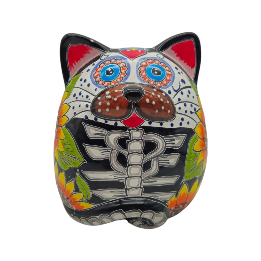Talavera Fat Cat Planter | Day of the Dead Ceramic Art