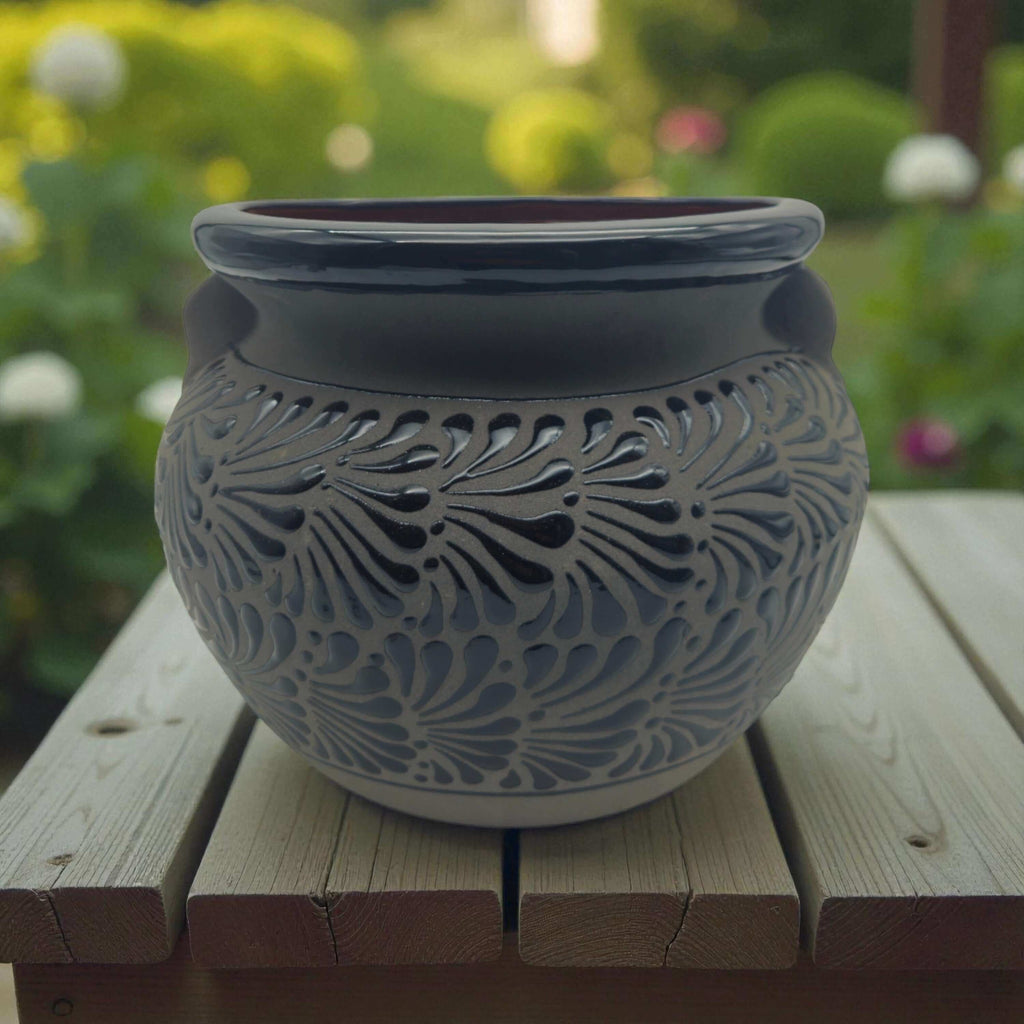 Talavera Floral Pot | Handmade Black Design
