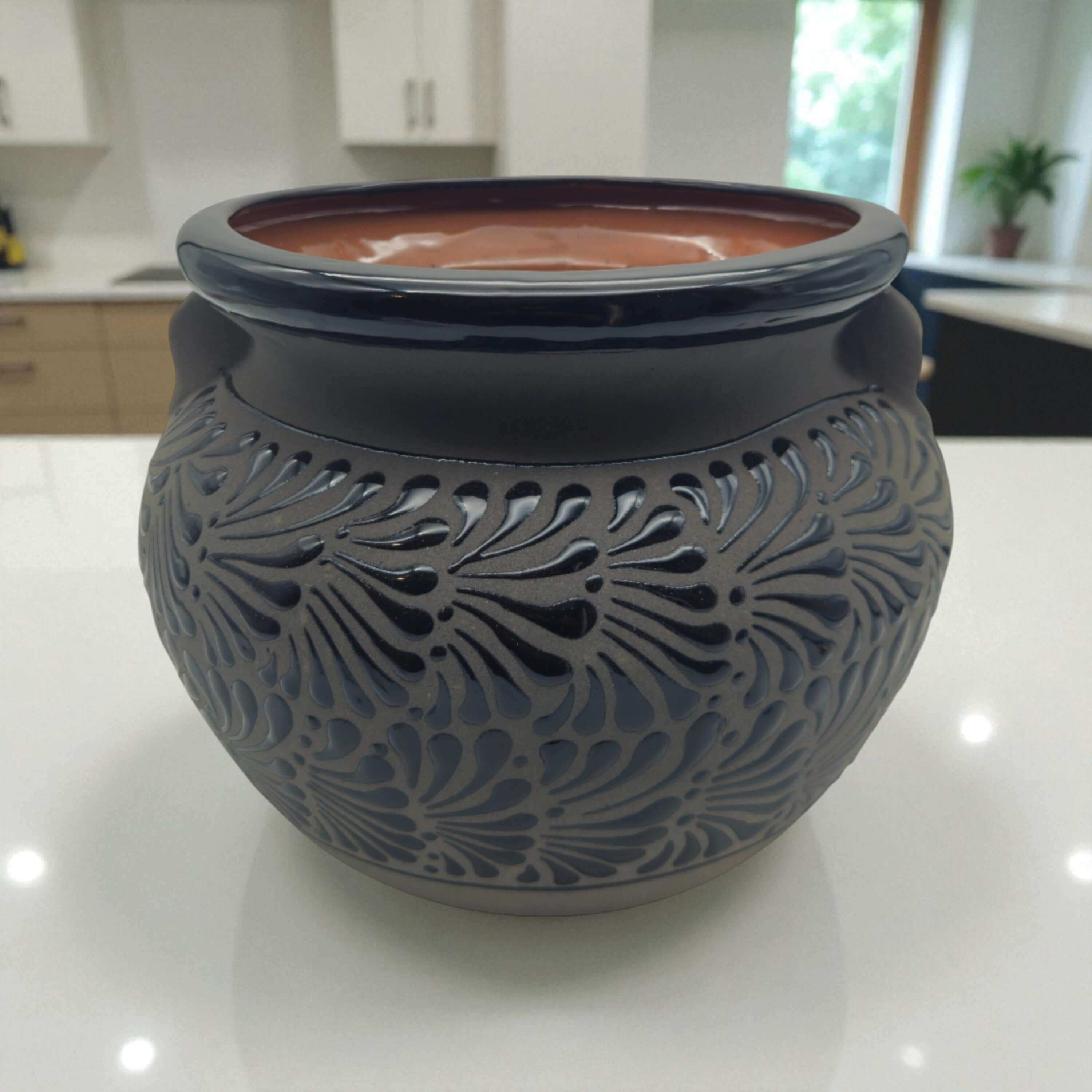 Talavera Floral Pot | Handmade Black Design