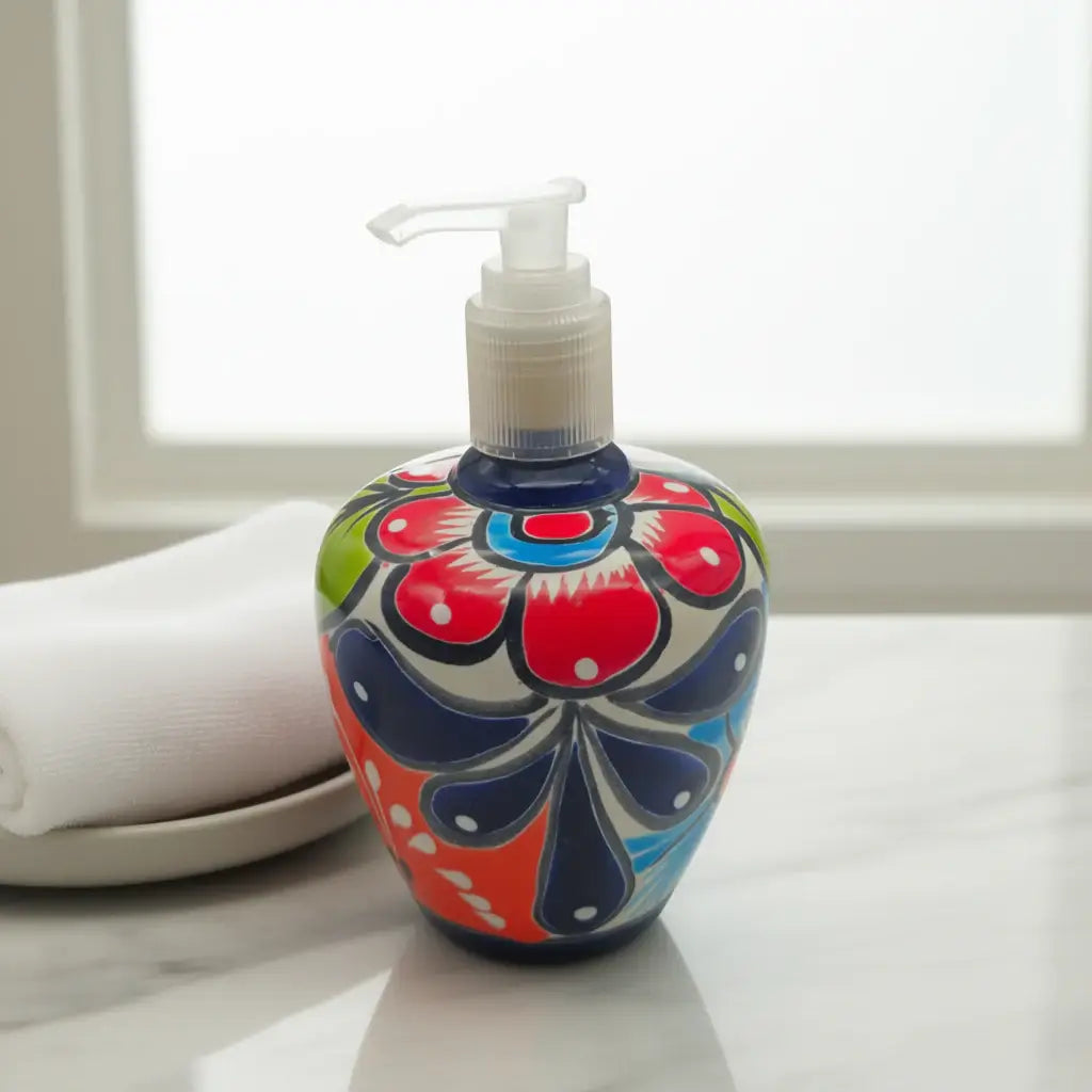 Talavera Floral Soap Pump | Hand-Painted Ceramic Dispenser