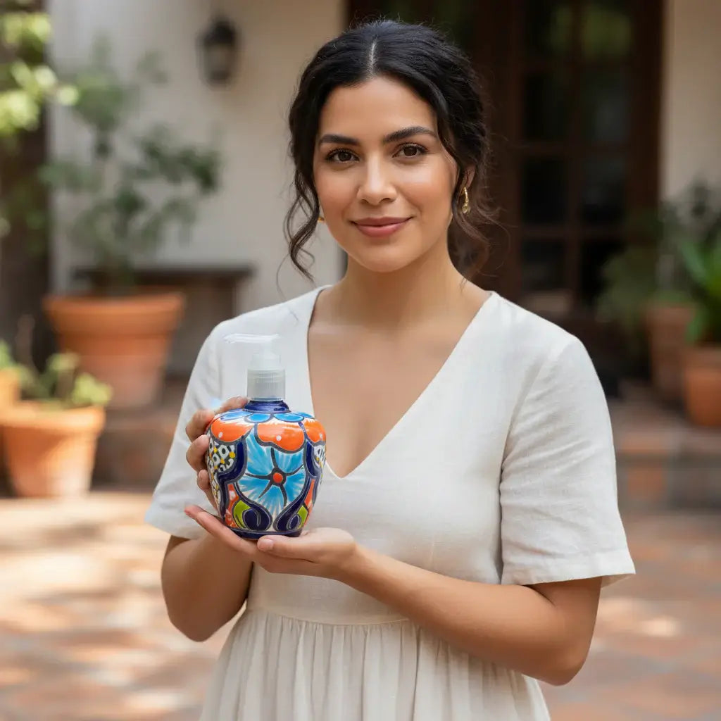Talavera Floral Soap Pump | Hand-Painted Ceramic Dispenser