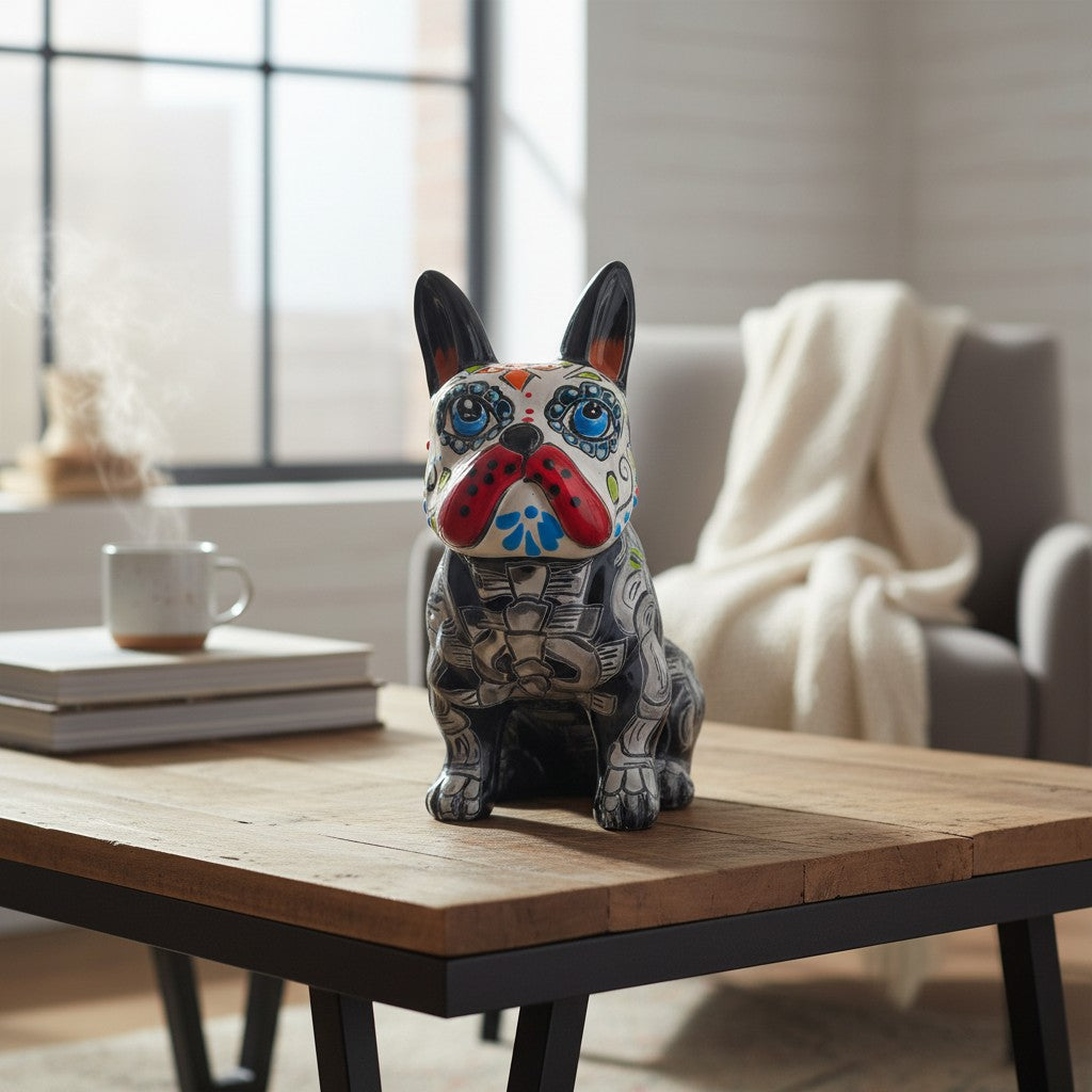 Talavera French Bulldog Statue | Day of the Dead Design