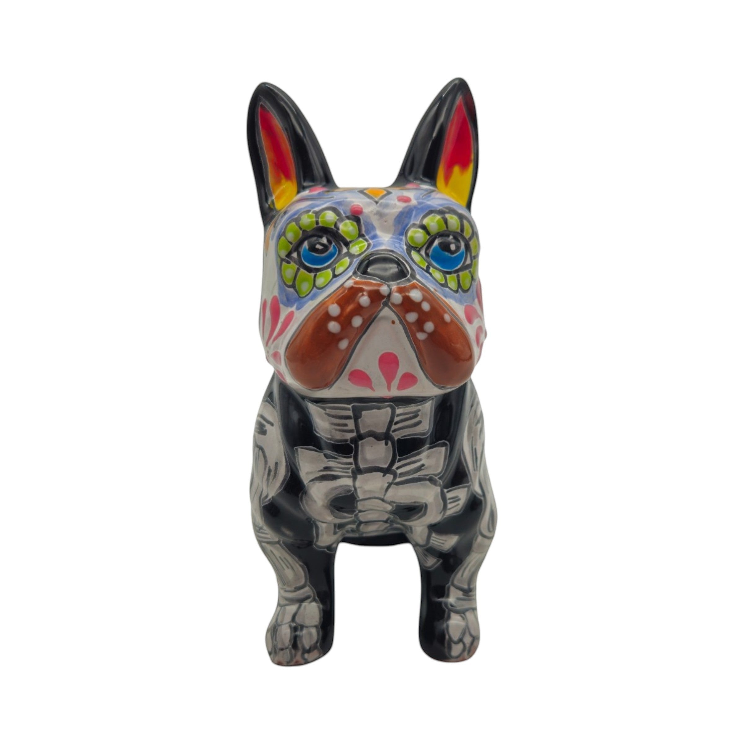 Talavera French Bulldog Statue | Day of the Dead Design