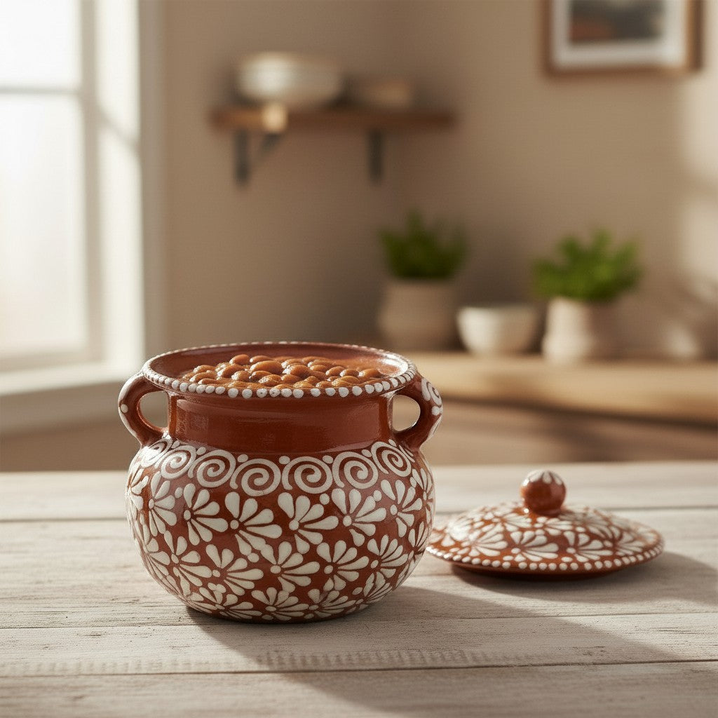 Talavera Frijolero Bean Pot with Lid | Fully Glazed Floral Design