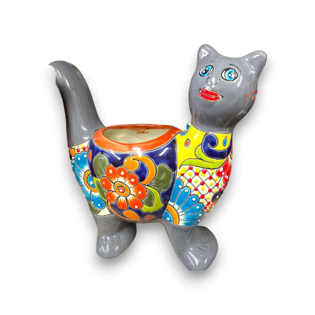 Talavera Cat Planter | Colorful Hand-Painted Mexican Artwork