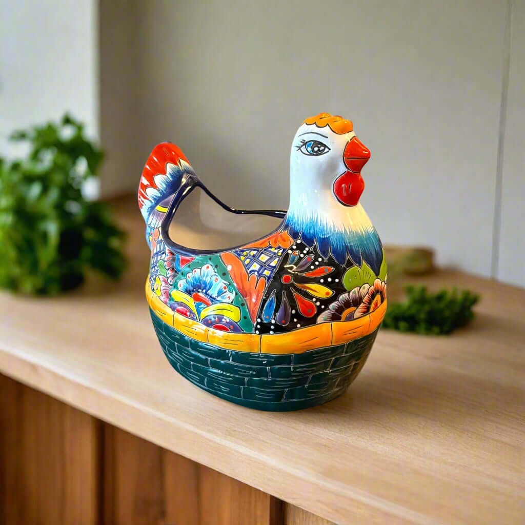 Talavera Chicken Planter | Hand-Painted Mexican Ceramic Statue