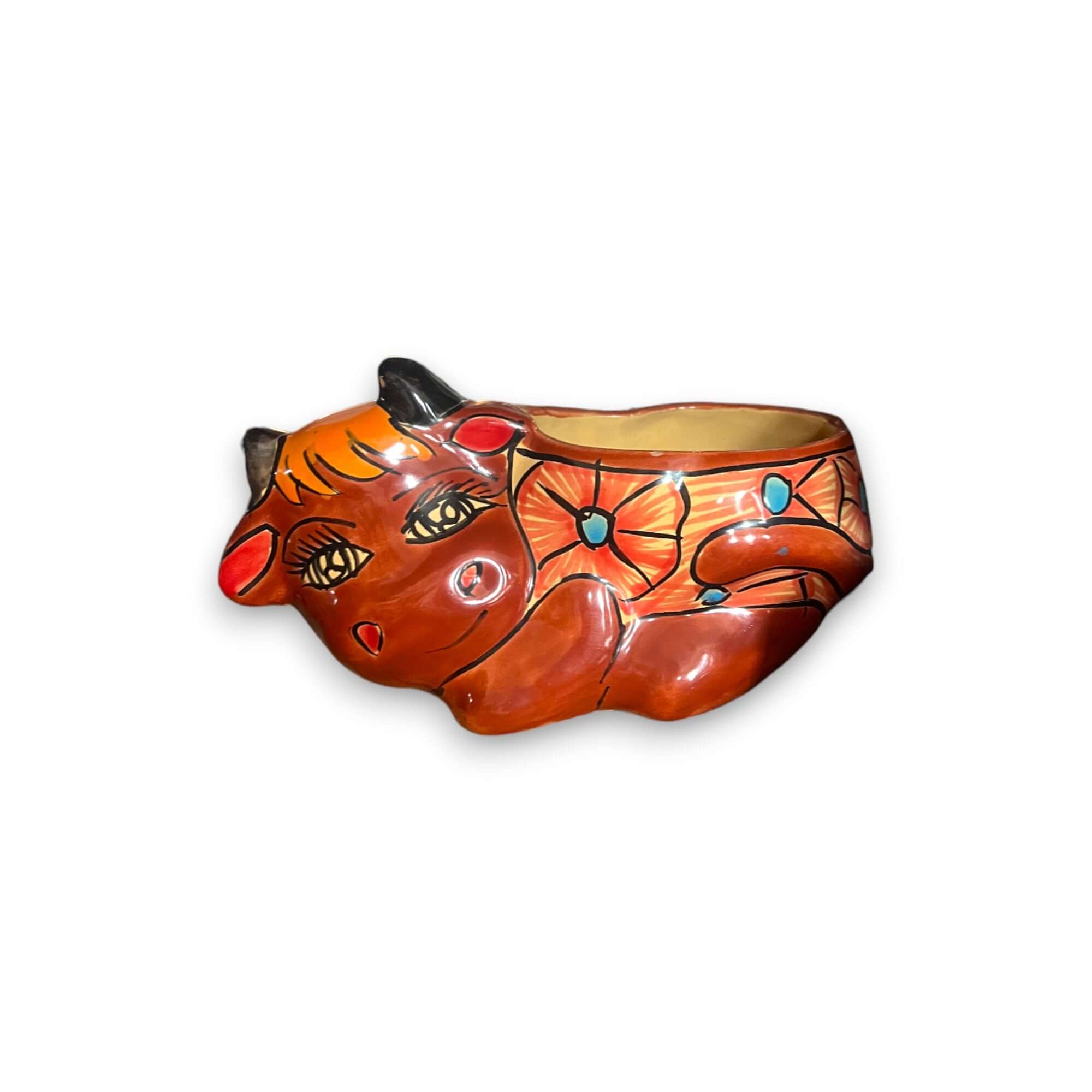 Talavera Cow Planter | Hand-Painted Mexican Ceramic Animal Pot