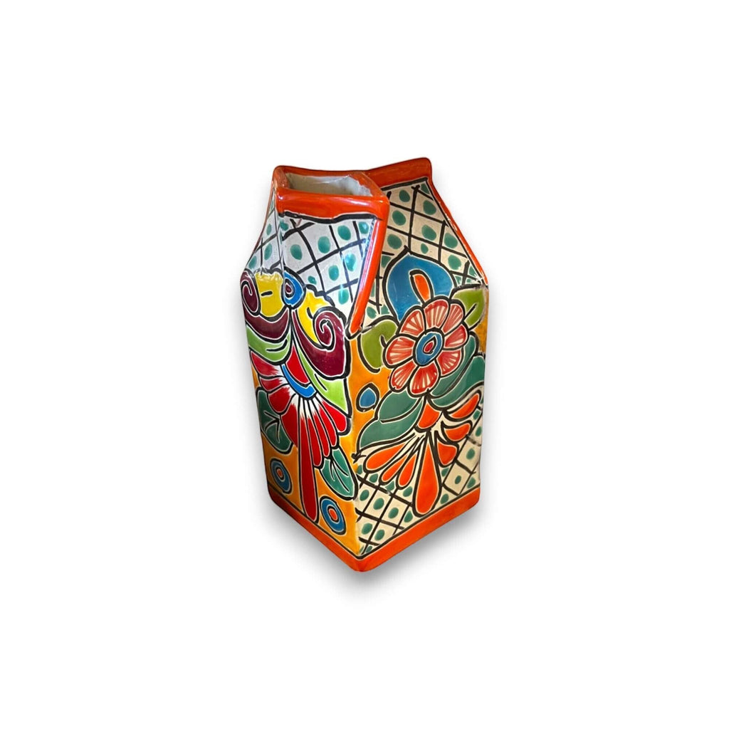 Talavera Hand-Painted Milk Carton | Colorful Mexican Container